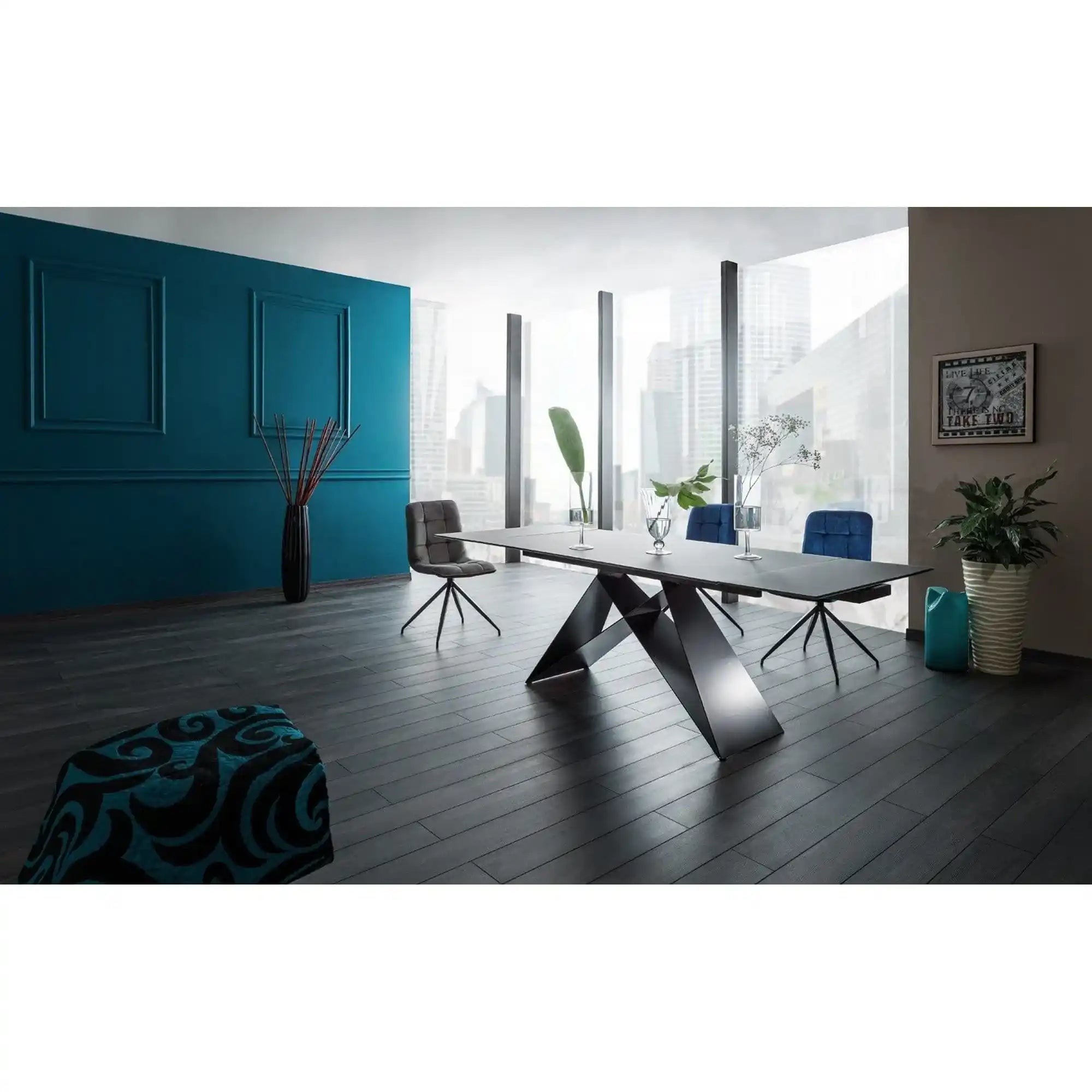 Masa extensibila WESTIN I, negru, sticla securizata/metal, 160/240x90x76 cm