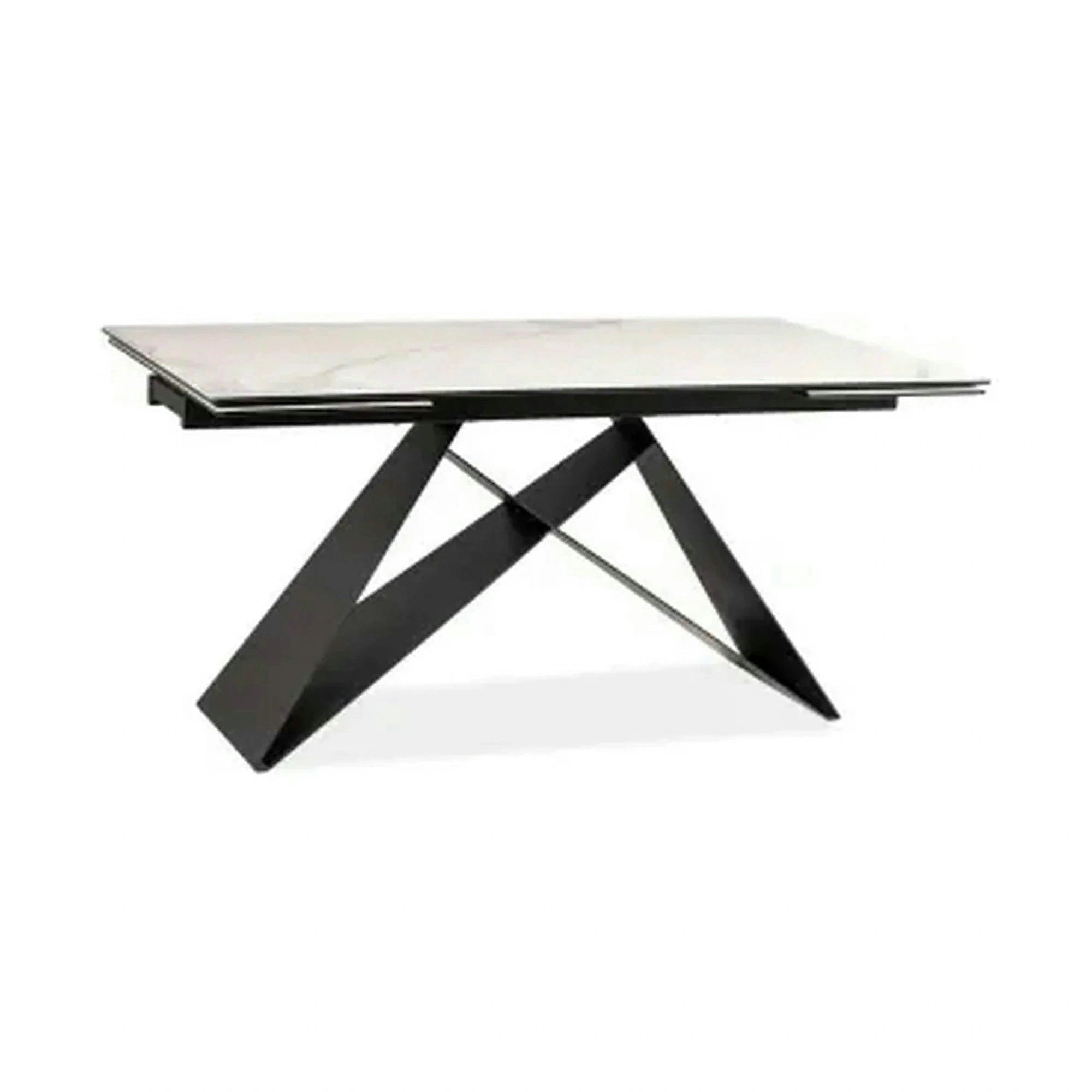 Masa extensibila WESTIN III, alb/negru, sticla/metal, 180-260x90x77 cm