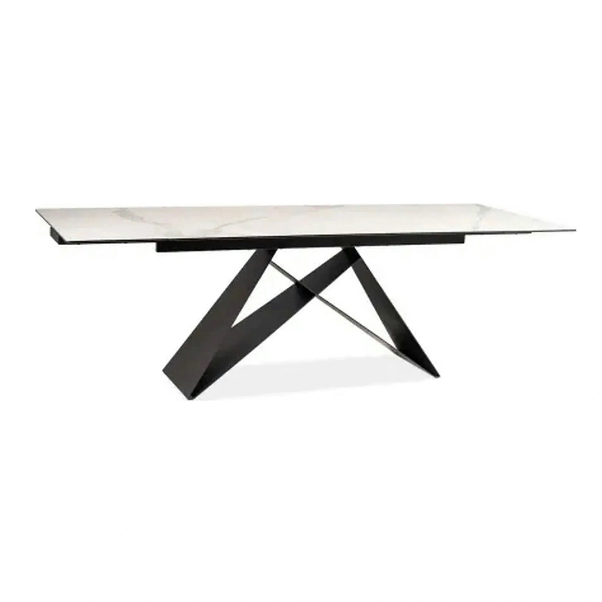 Masa extensibila WESTIN III, alb/negru, sticla/metal, 180-260x90x77 cm