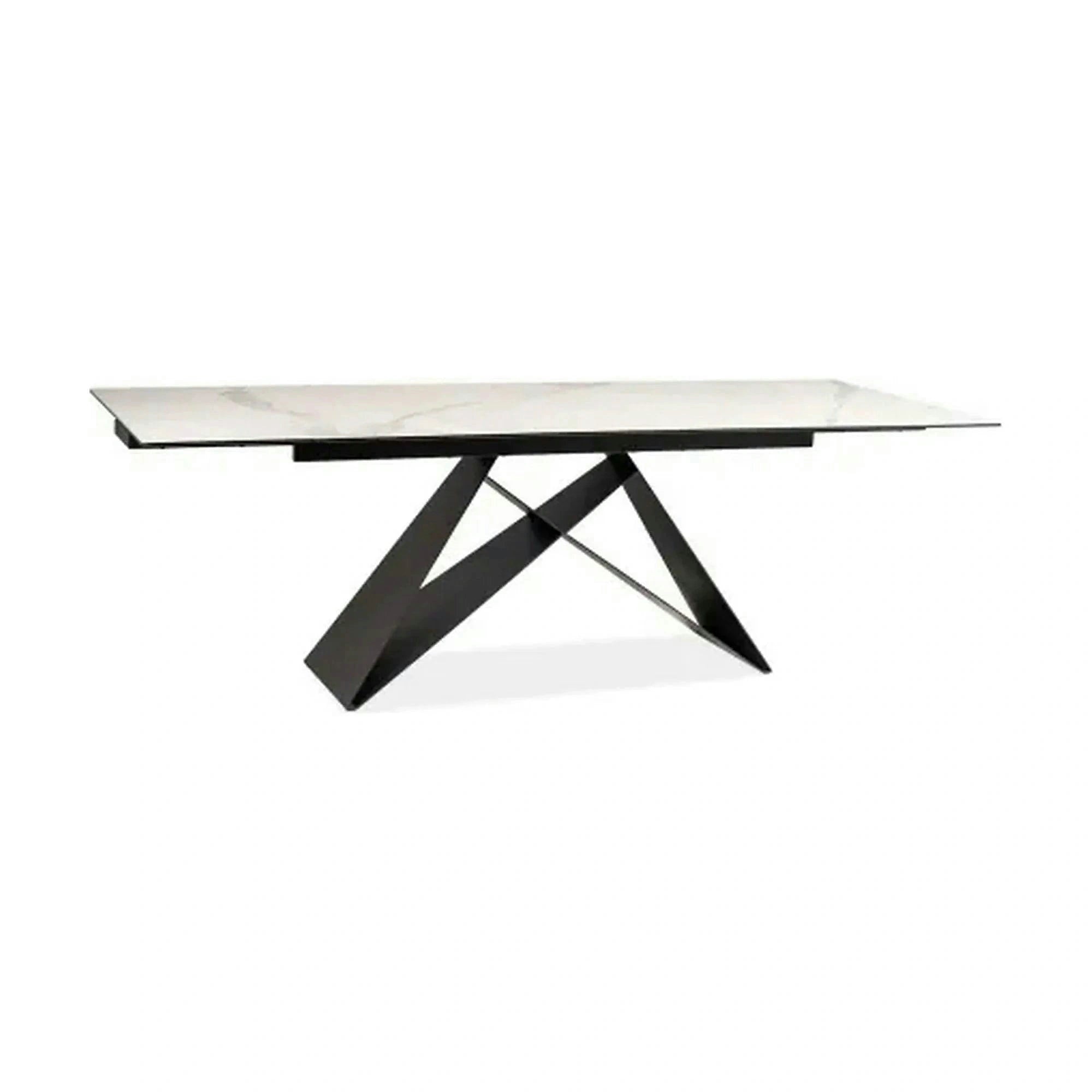 Masa extensibila WESTIN III, alb/negru, sticla/metal, 180-260x90x77 cm