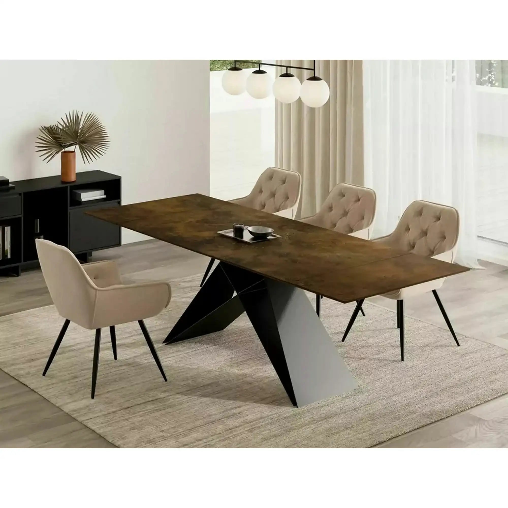 Masa extensibila WESTIN, maro/negru, sticla/ceramica/metal, 160/240x90x77 cm
