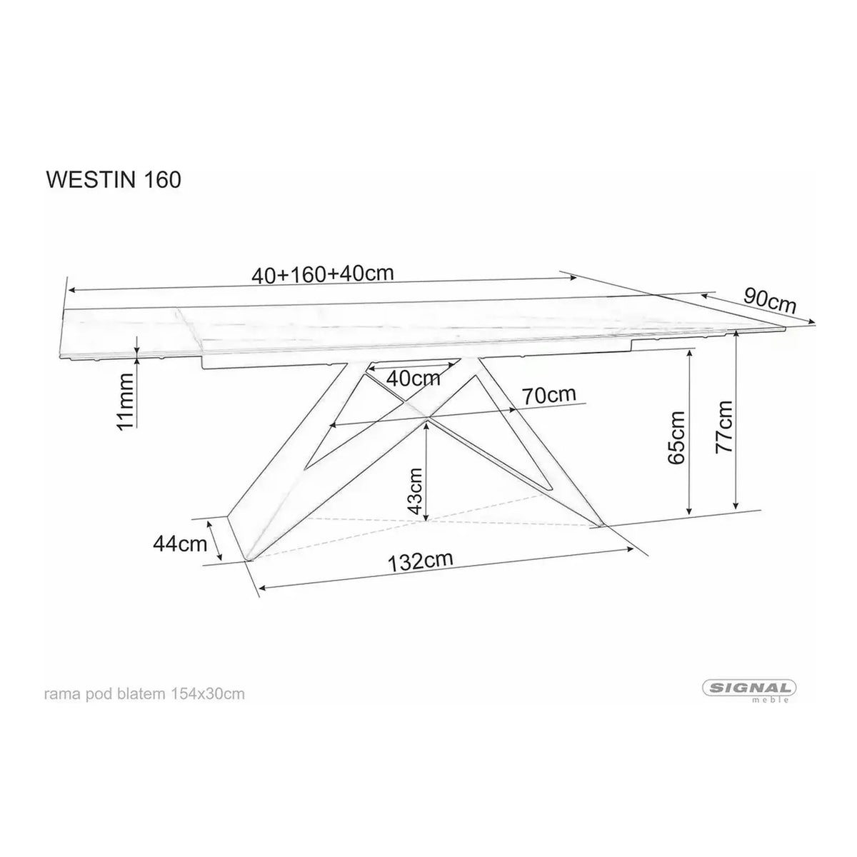 Masa extensibila WESTIN, negru, sticla/metal, 160-240x90x77 cm