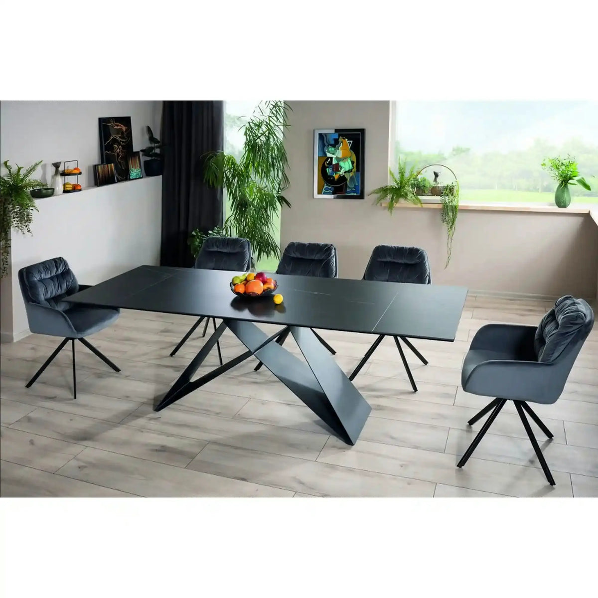 Masa extensibila WESTIN, negru, sticla/metal, 160-240x90x77 cm