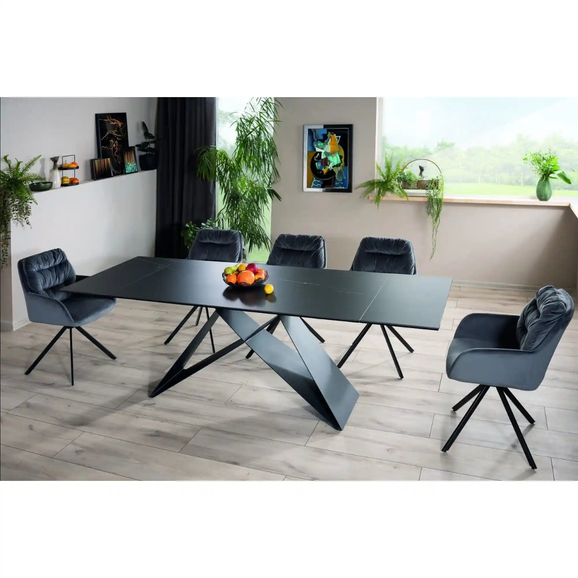 Masa extensibila WESTIN, negru, sticla/metal, 160-240x90x77 cm