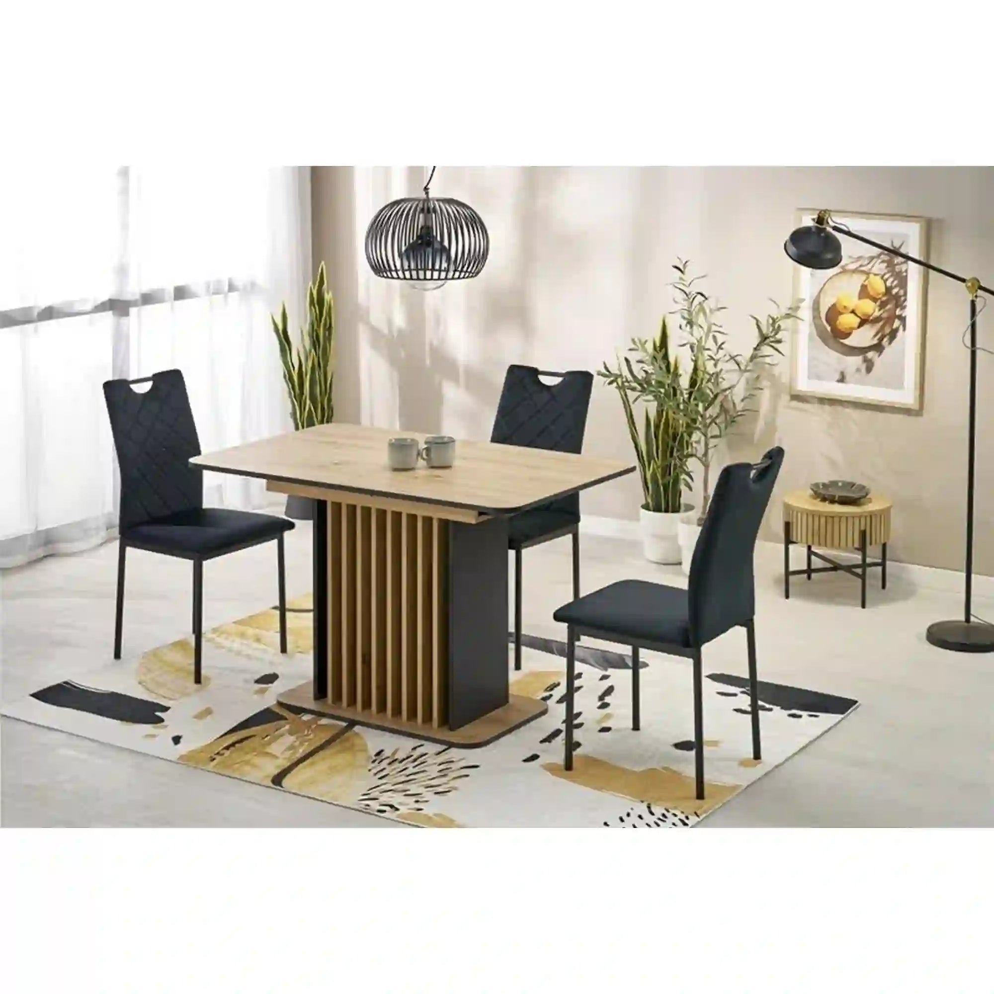 Masa extensibila WILSON, stejar artisan/negru, PAL laminat, 120/158x77x77 cm