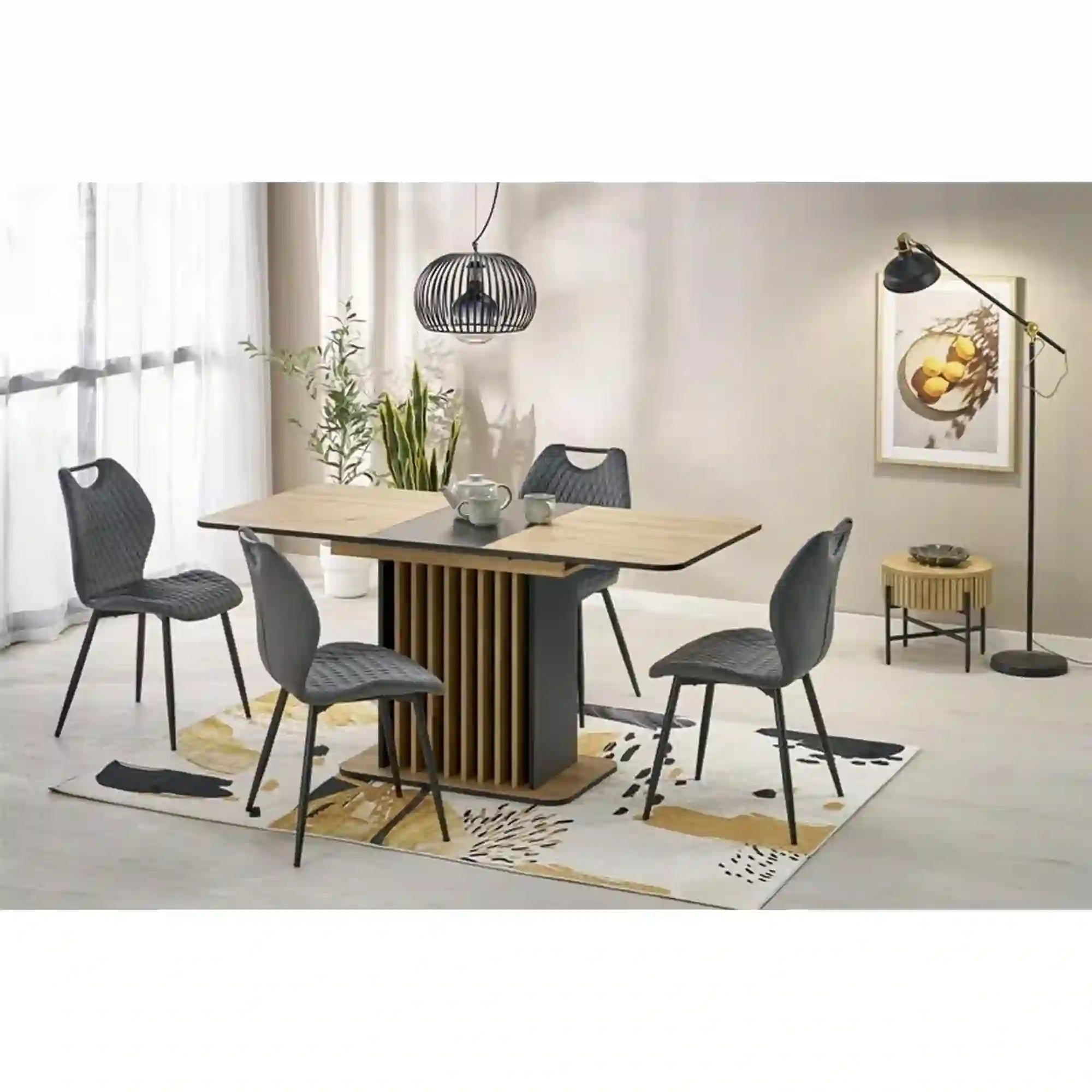 Masa extensibila WILSON, stejar artisan/negru, PAL laminat, 120/158x77x77 cm