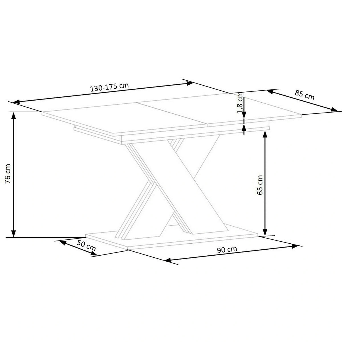 Masa extensibila XARELTO, stejar/negru, PAL furniruit, 130/175x85x76 cm