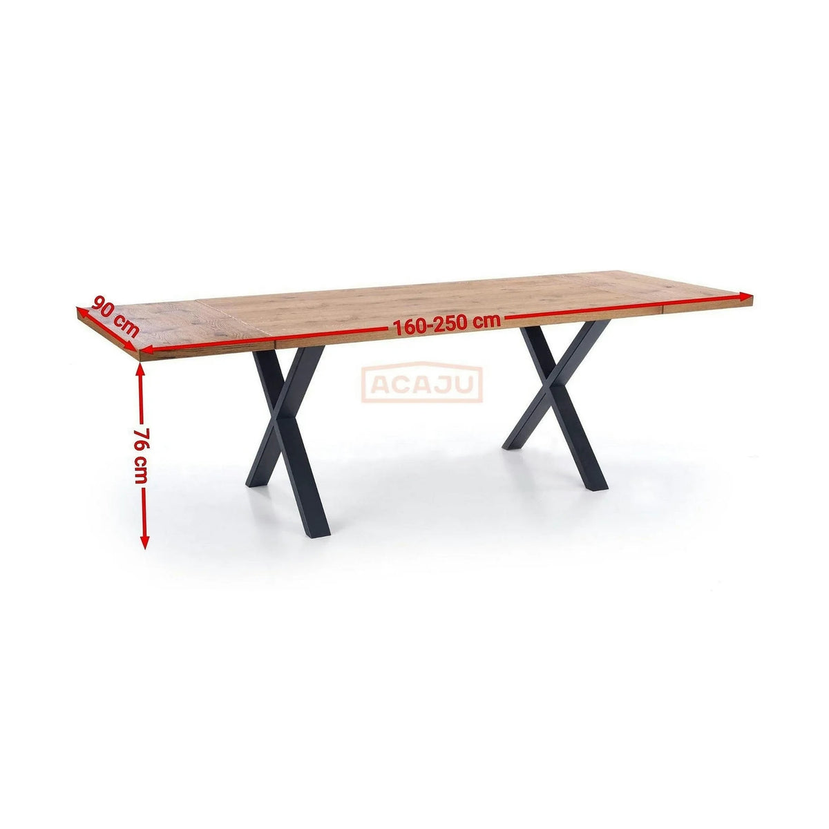 Masa extensibila XAVIER, stejar deschis/negru, lemn/otel, 160/250x90x76 cm