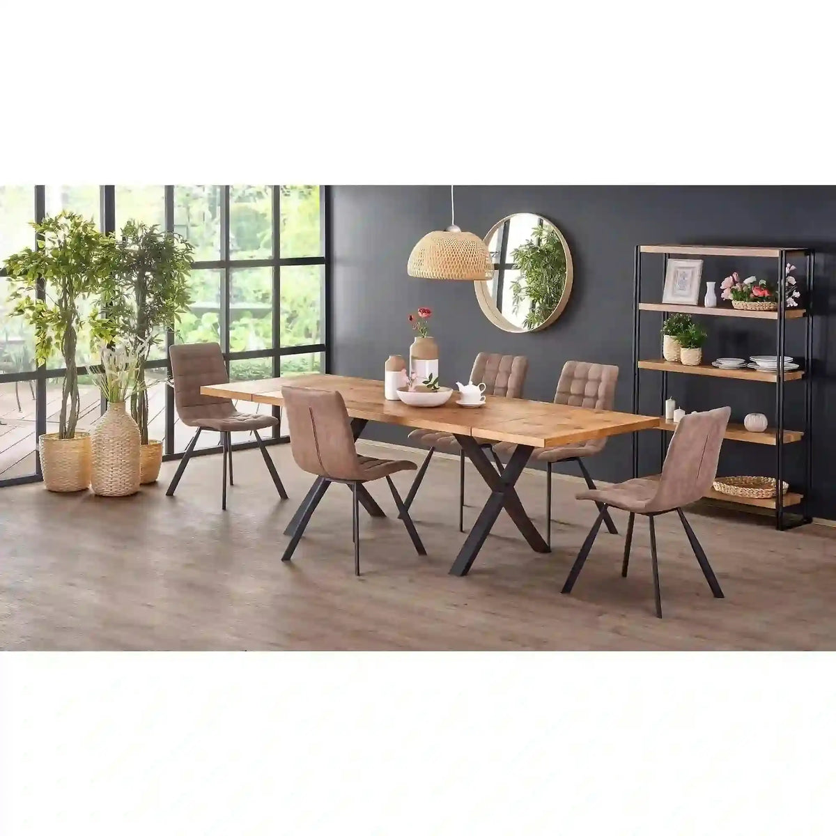 Masa extensibila XAVIER, stejar deschis/negru, lemn/otel, 160/250x90x76 cm