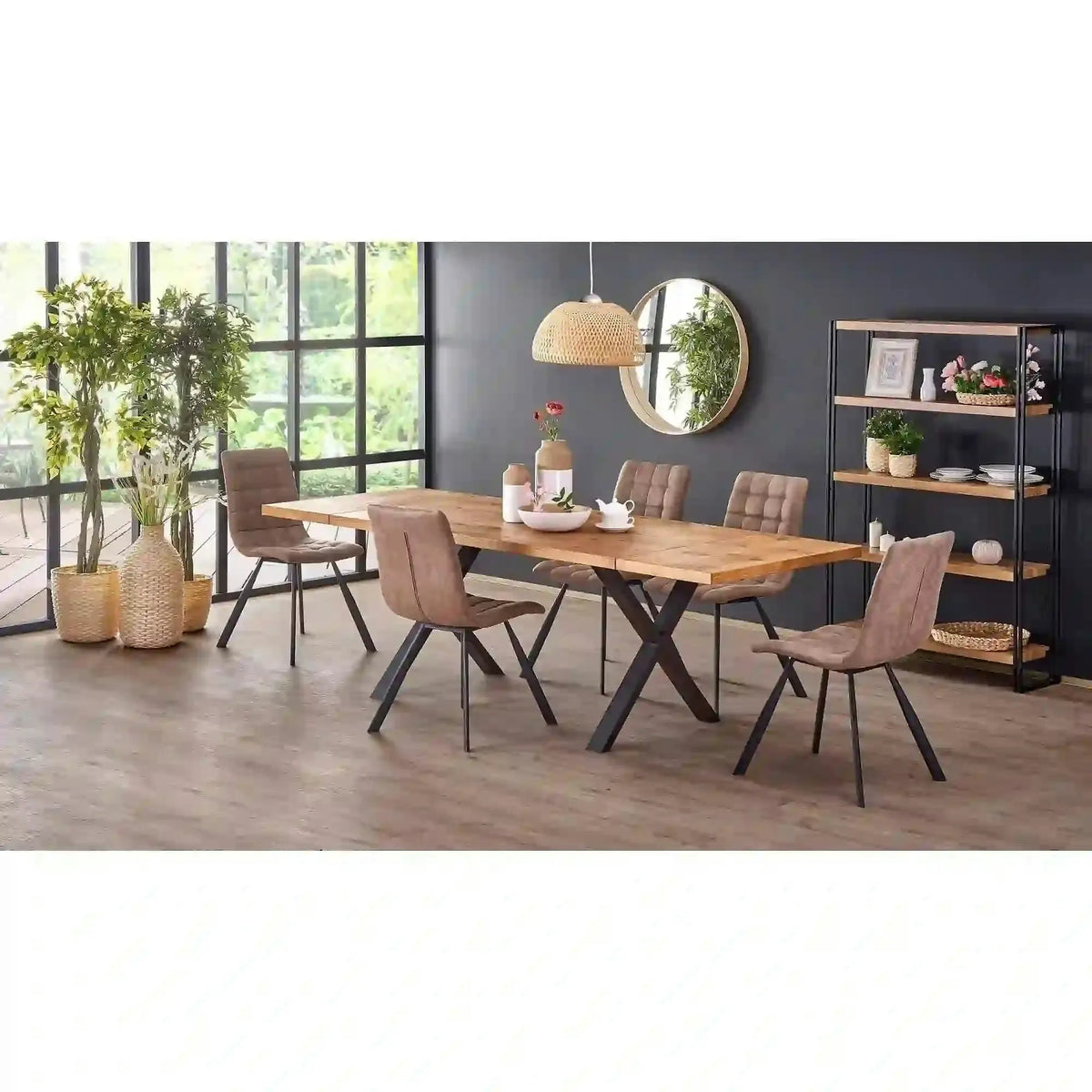 Masa extensibila XAVIER, stejar deschis/negru, lemn/otel, 160/250x90x76 cm