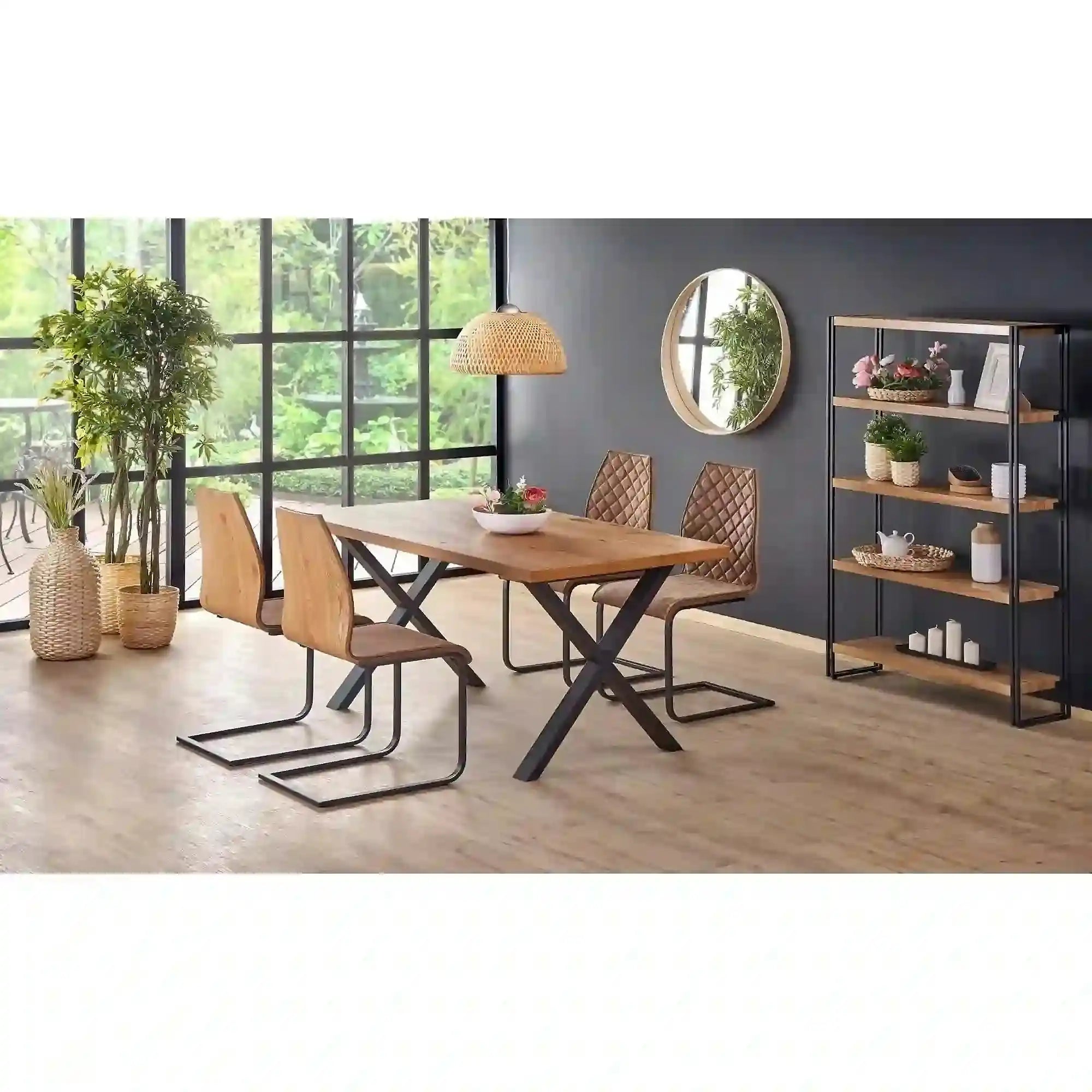 Masa extensibila XAVIER, stejar deschis/negru, lemn/otel, 160/250x90x76 cm