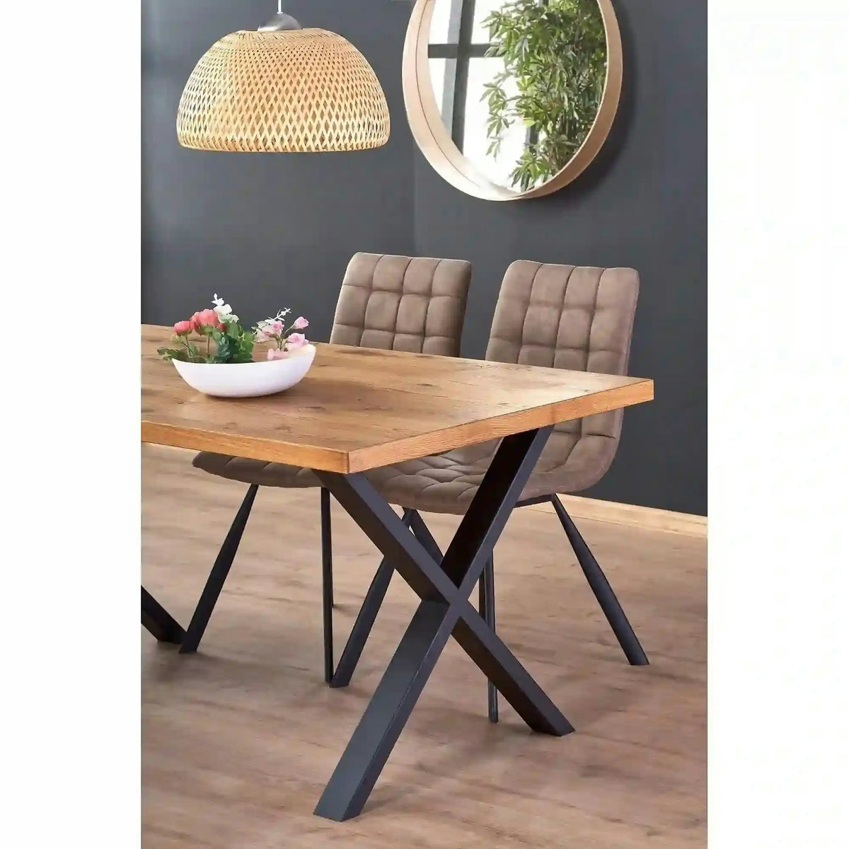 Masa extensibila XAVIER, stejar deschis/negru, lemn/otel, 160/250x90x76 cm