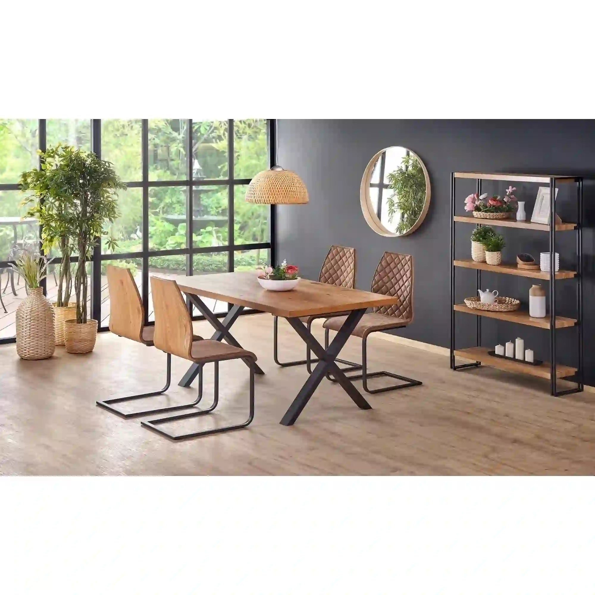 Masa extensibila XAVIER, stejar deschis/negru, lemn/otel, 160/250x90x76 cm