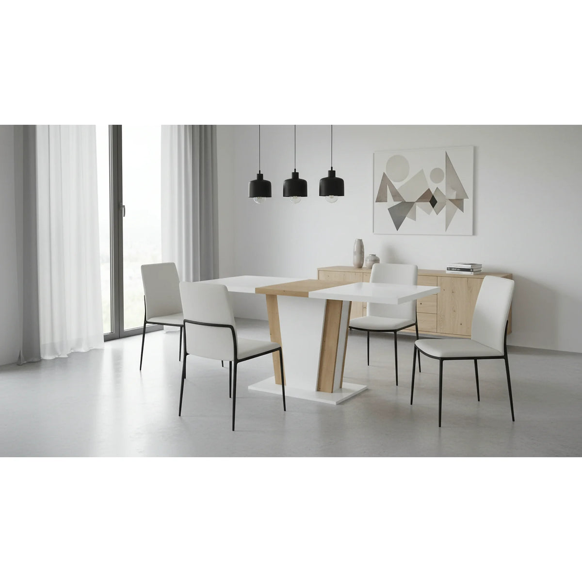 Masa extensibila ZALDER, alb/stejar artisan, PAL, 120/160x68x76 cm