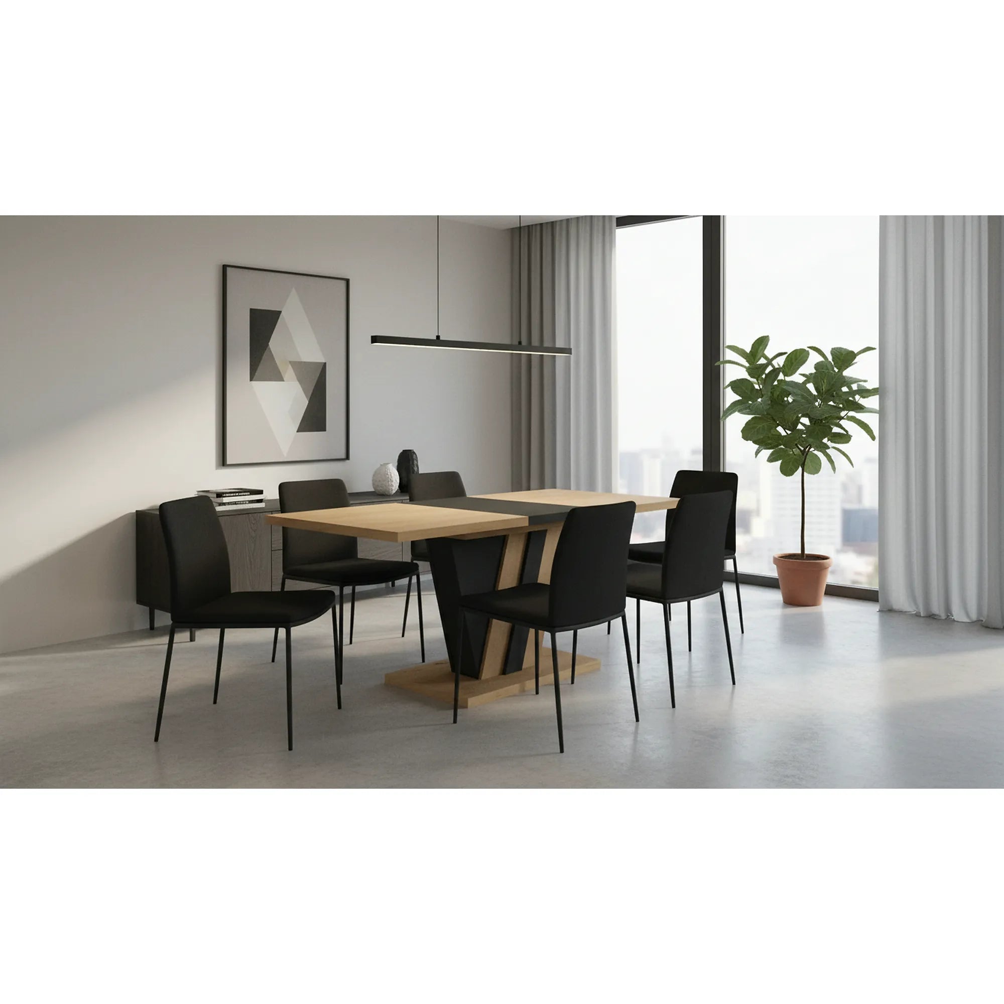 Masa extensibila ZATAR, stejar artisan/negru, PAL laminat, 125/170x75x76 cm