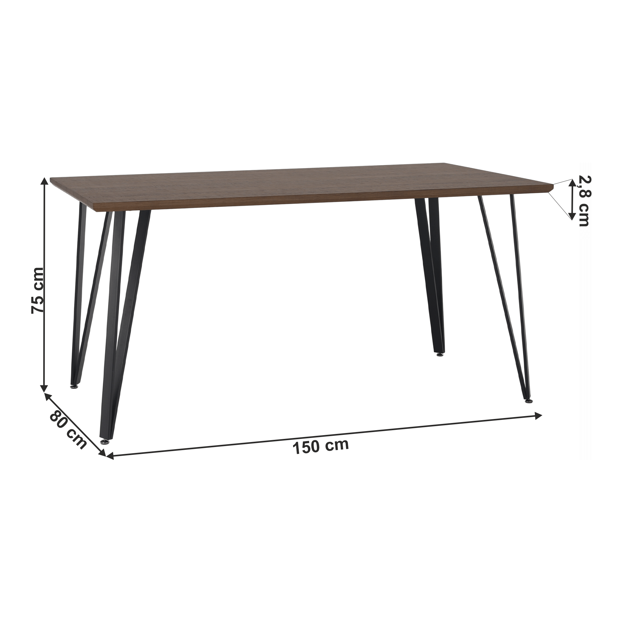 Masa FRIADO, stejar/negru, metal, 150x80x75 cm