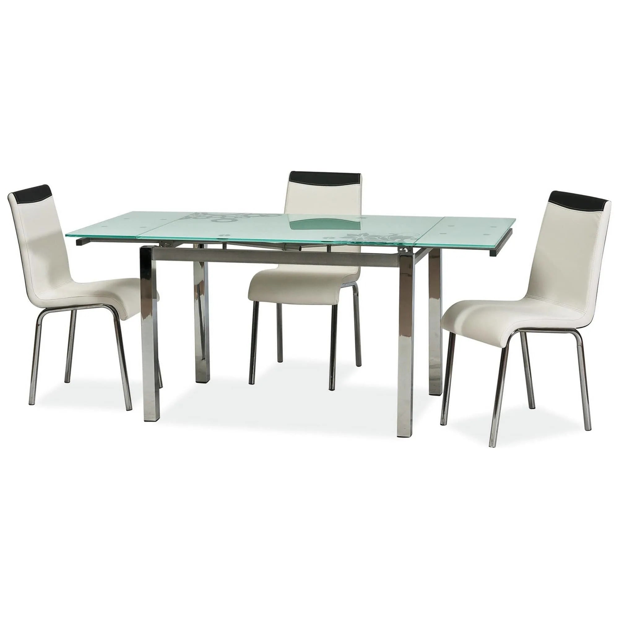 Masa GD017, alb/crom, sticla securizata/metal, 110/170x74x75 cm