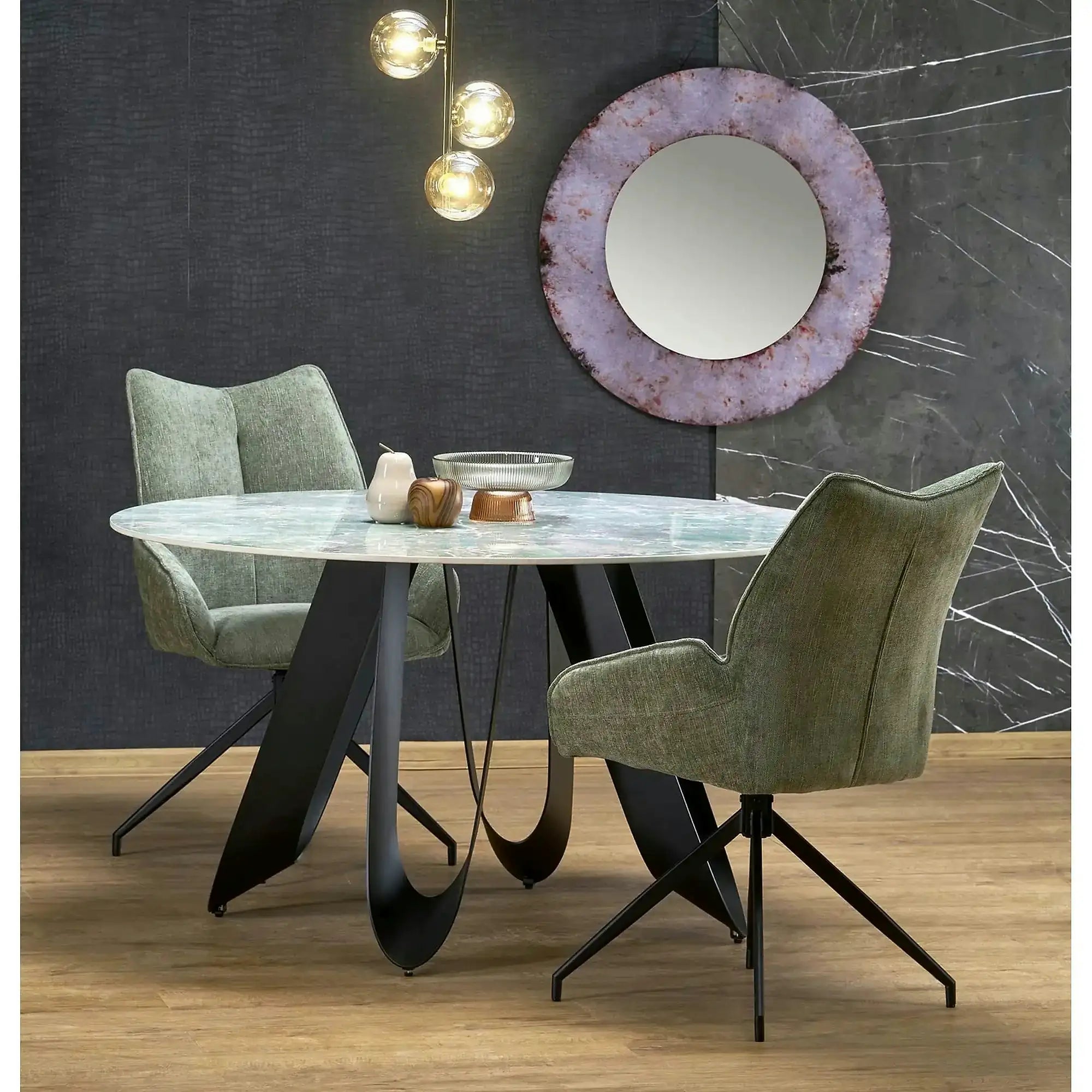 Masa GIOVANI, verde/negru, ceramica/metal, 135x135x76 cm