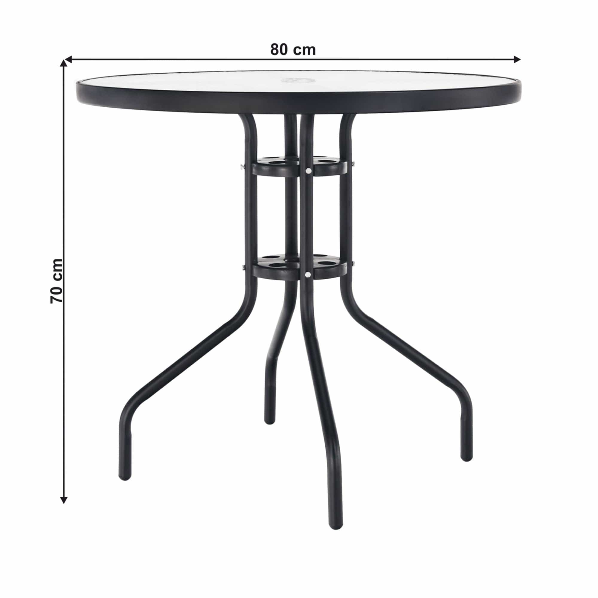 Masa gradina BORGEN TYP 2, negru, sticla securizata/otel, 80x80x70 cm