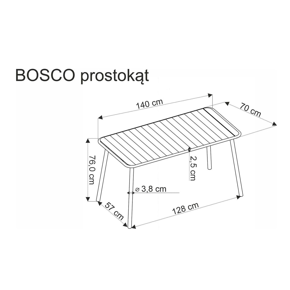 Masa gradina BOSCO, negru, metal, 140x70x76 cm
