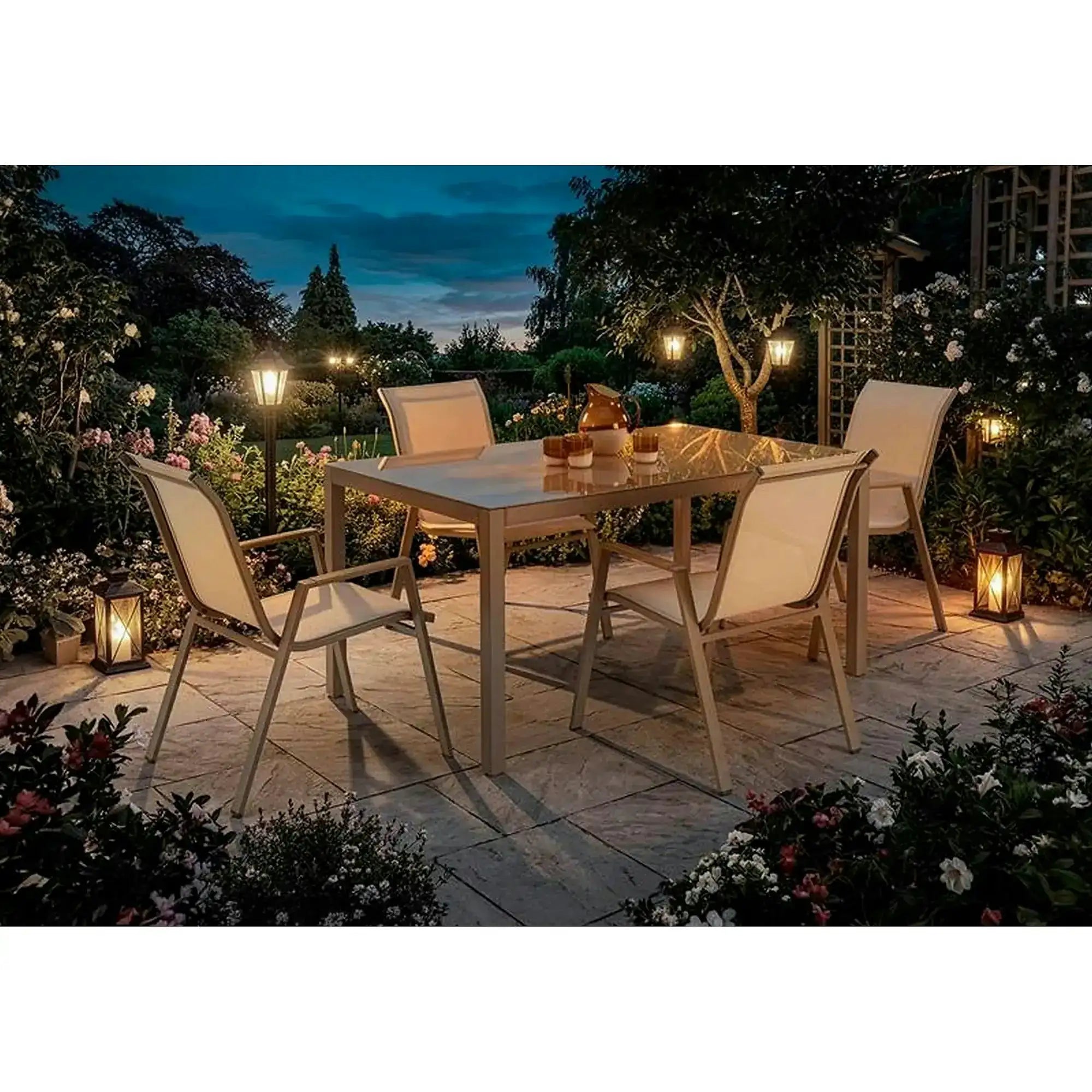 Masa gradina HOVER, bej/cappuccino, sticla/metal, 150x90x75 cm