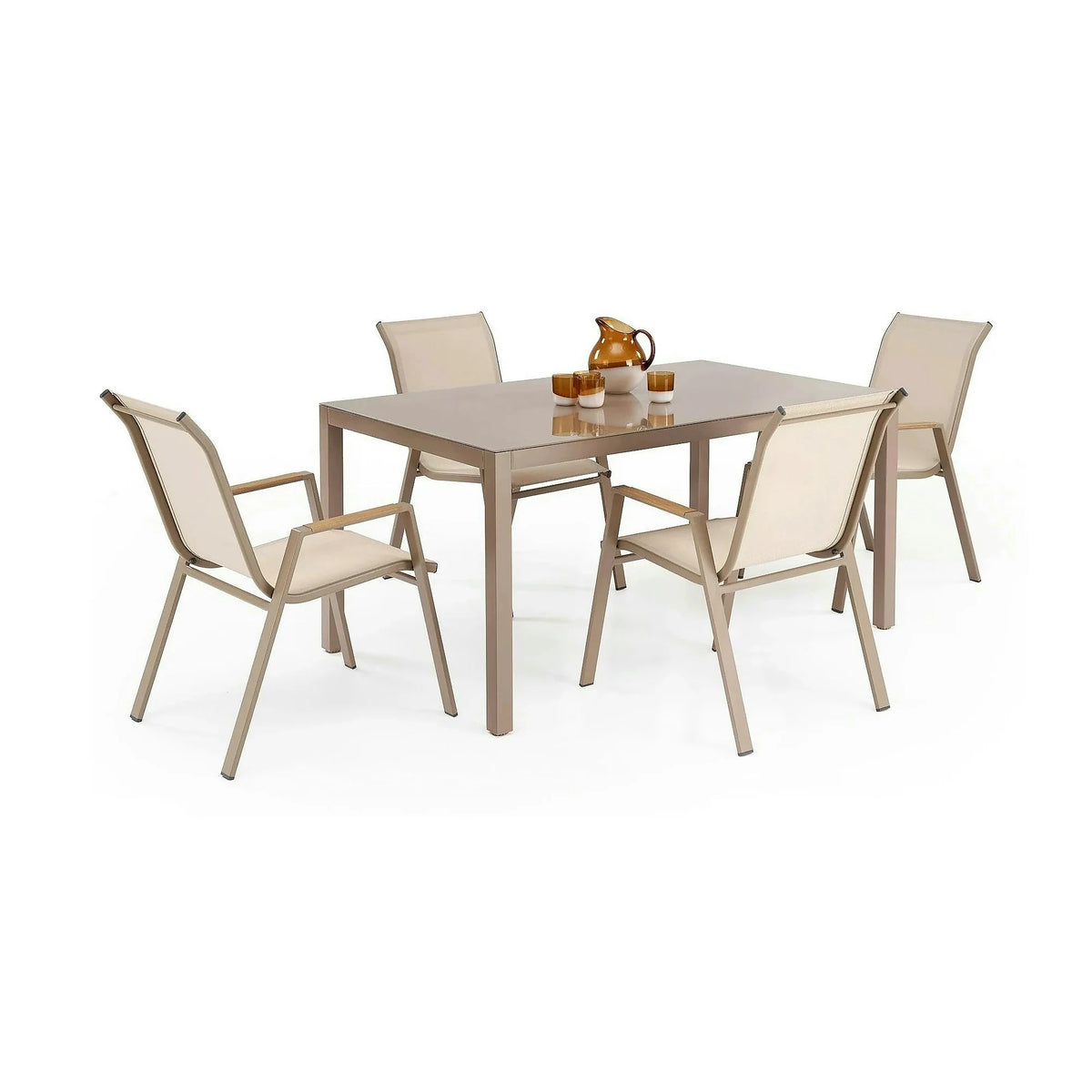 Masa gradina HOVER, bej/cappuccino, sticla/metal, 150x90x75 cm