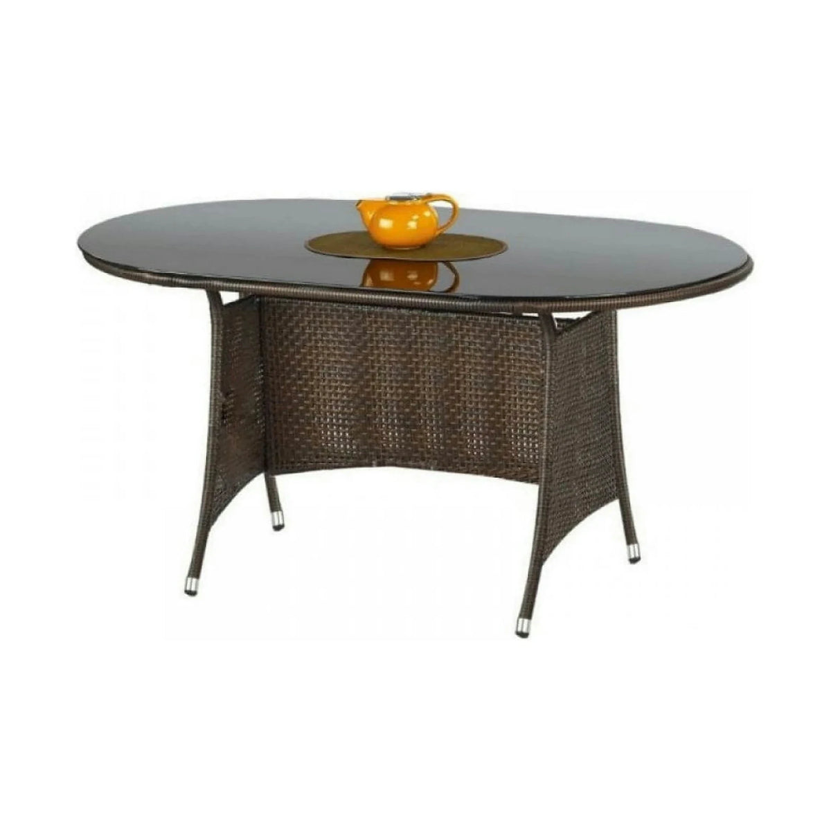 Masa gradina MASTER, maro inchis/negru, sticla/metal, 150x90x74 cm