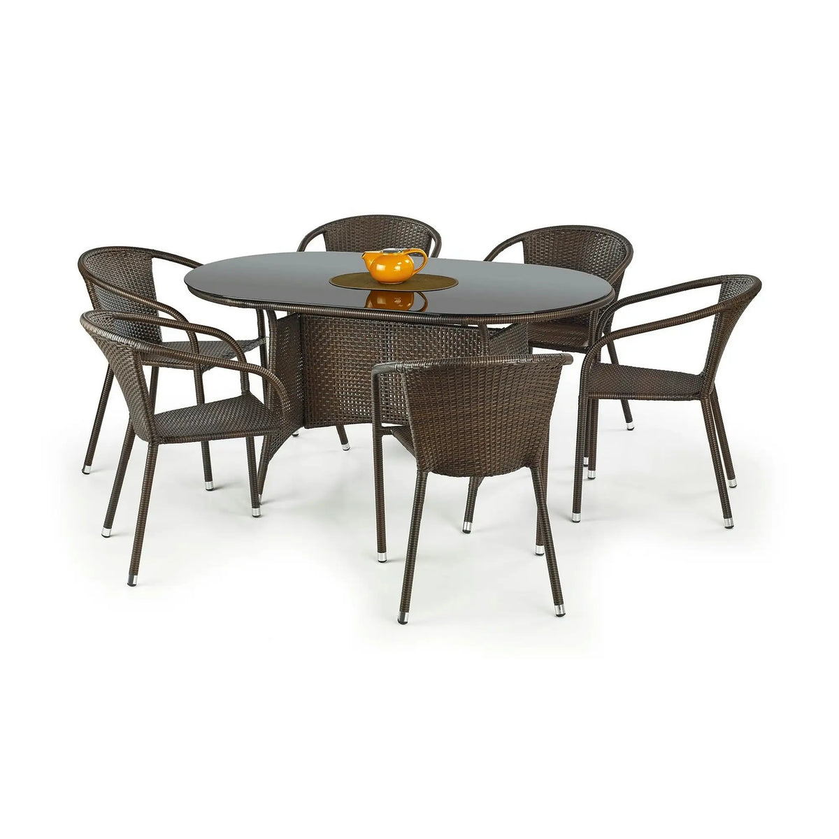 Masa gradina MASTER, maro inchis/negru, sticla/metal, 150x90x74 cm
