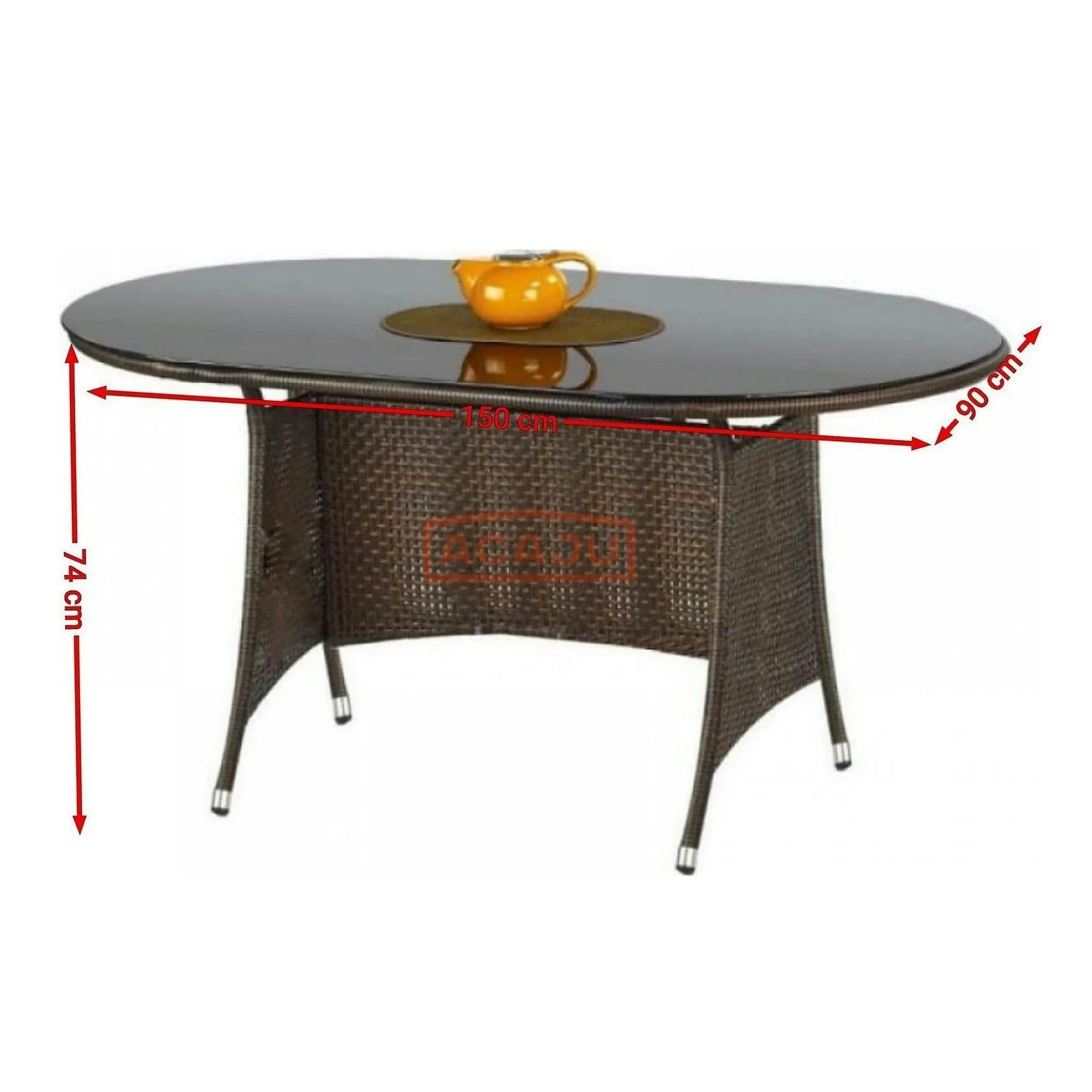 Masa gradina MASTER, maro inchis/negru, sticla/metal, 150x90x74 cm