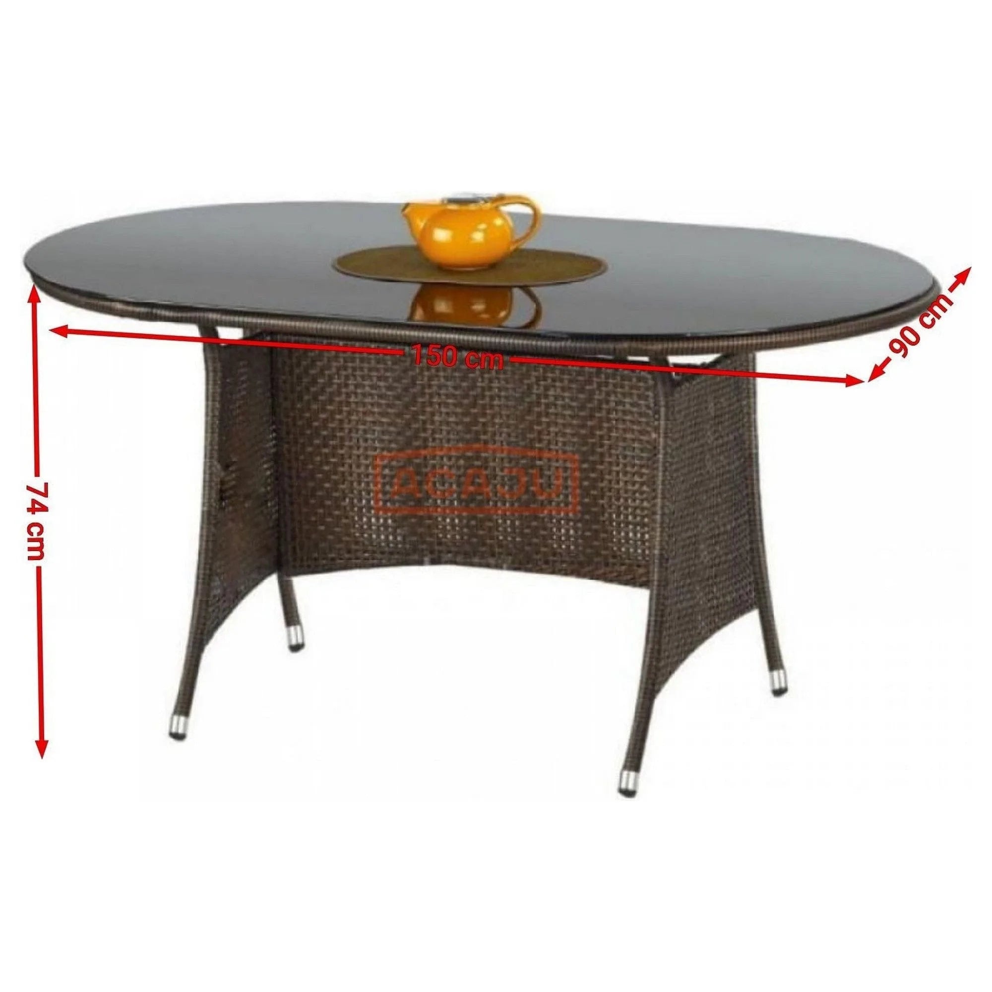 Masa gradina MASTER, maro inchis/negru, sticla/metal, 150x90x74 cm