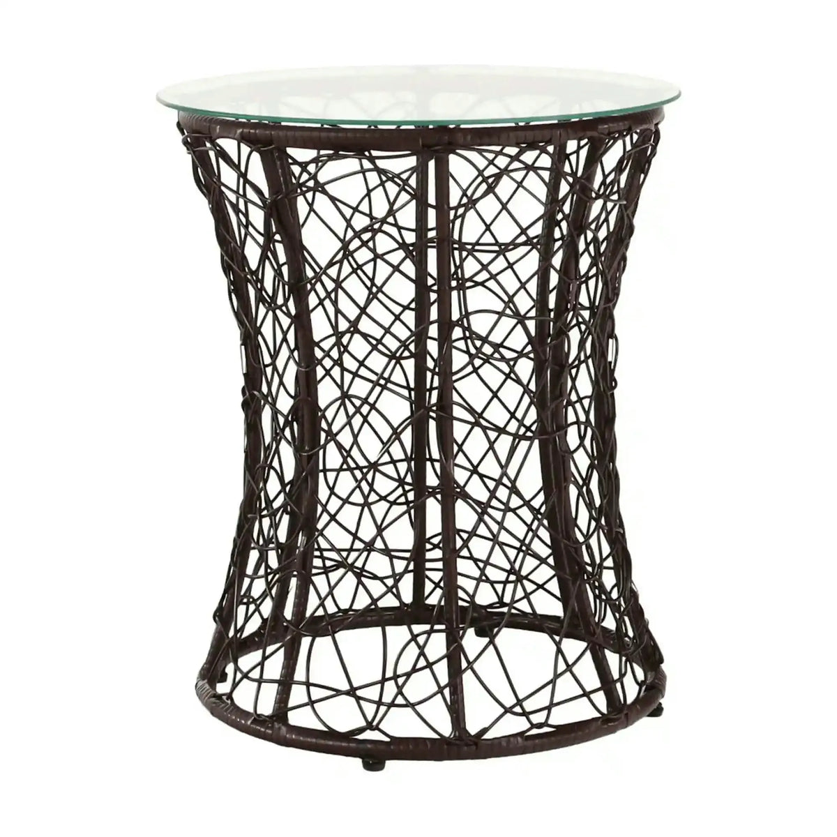 Masa gradina SALMAR NEW, transparent/negru, sticla securizata/rachita artificiala, 50x47 cm