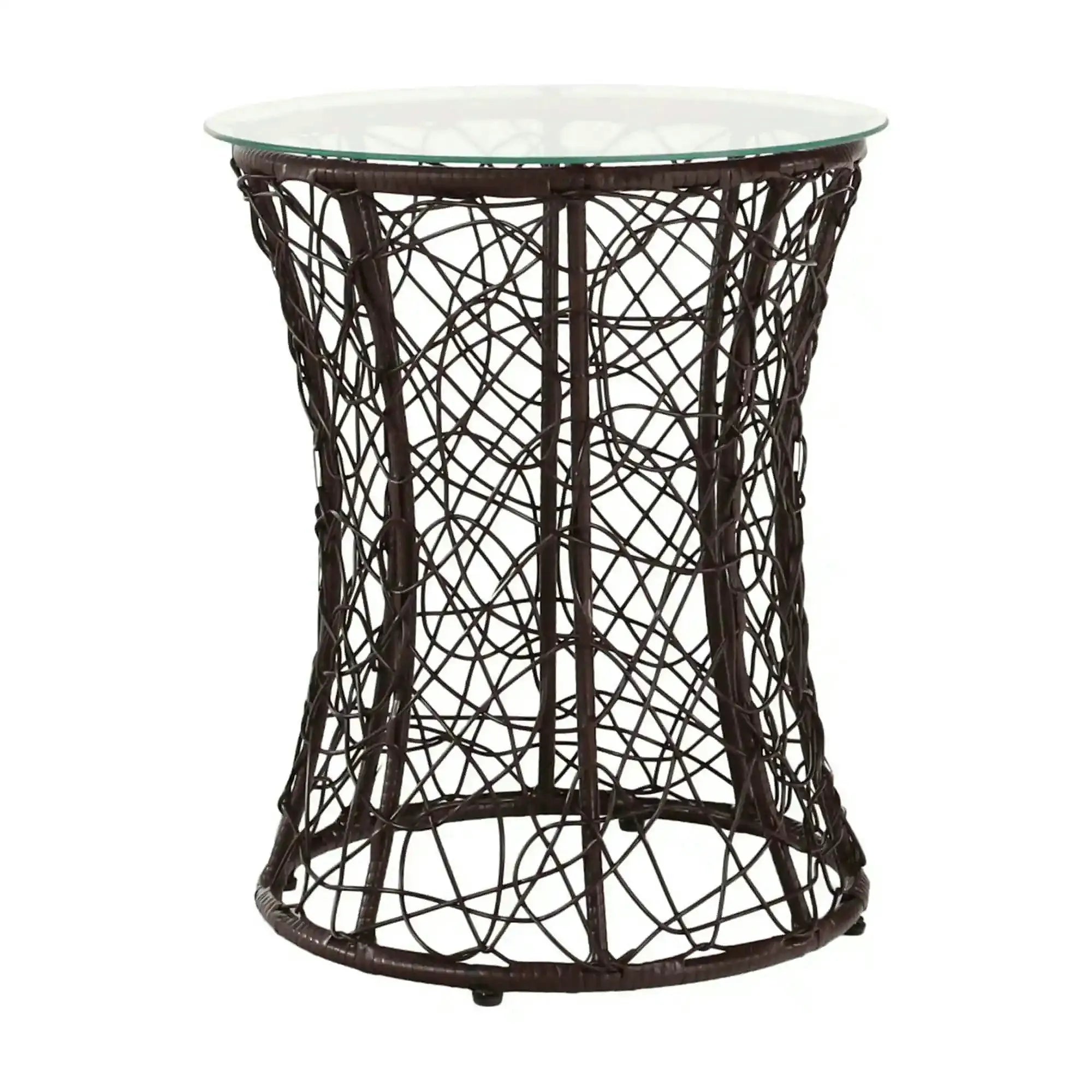 Masa gradina SALMAR NEW, transparent/negru, sticla securizata/rachita artificiala, 50x47 cm