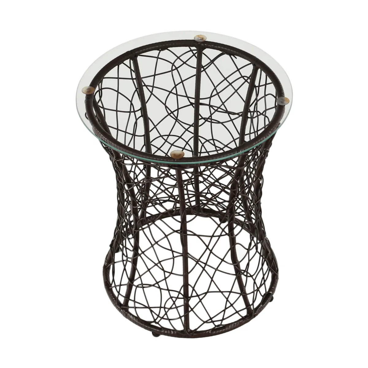 Masa gradina SALMAR NEW, transparent/negru, sticla securizata/rachita artificiala, 50x47 cm