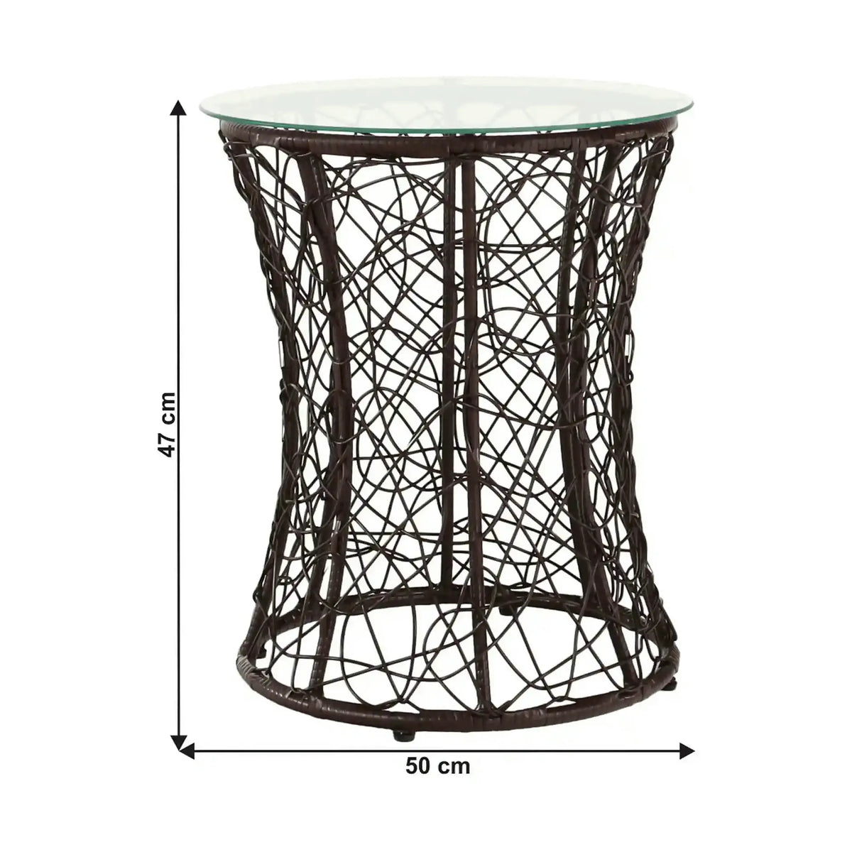 Masa gradina SALMAR NEW, transparent/negru, sticla securizata/rachita artificiala, 50x47 cm