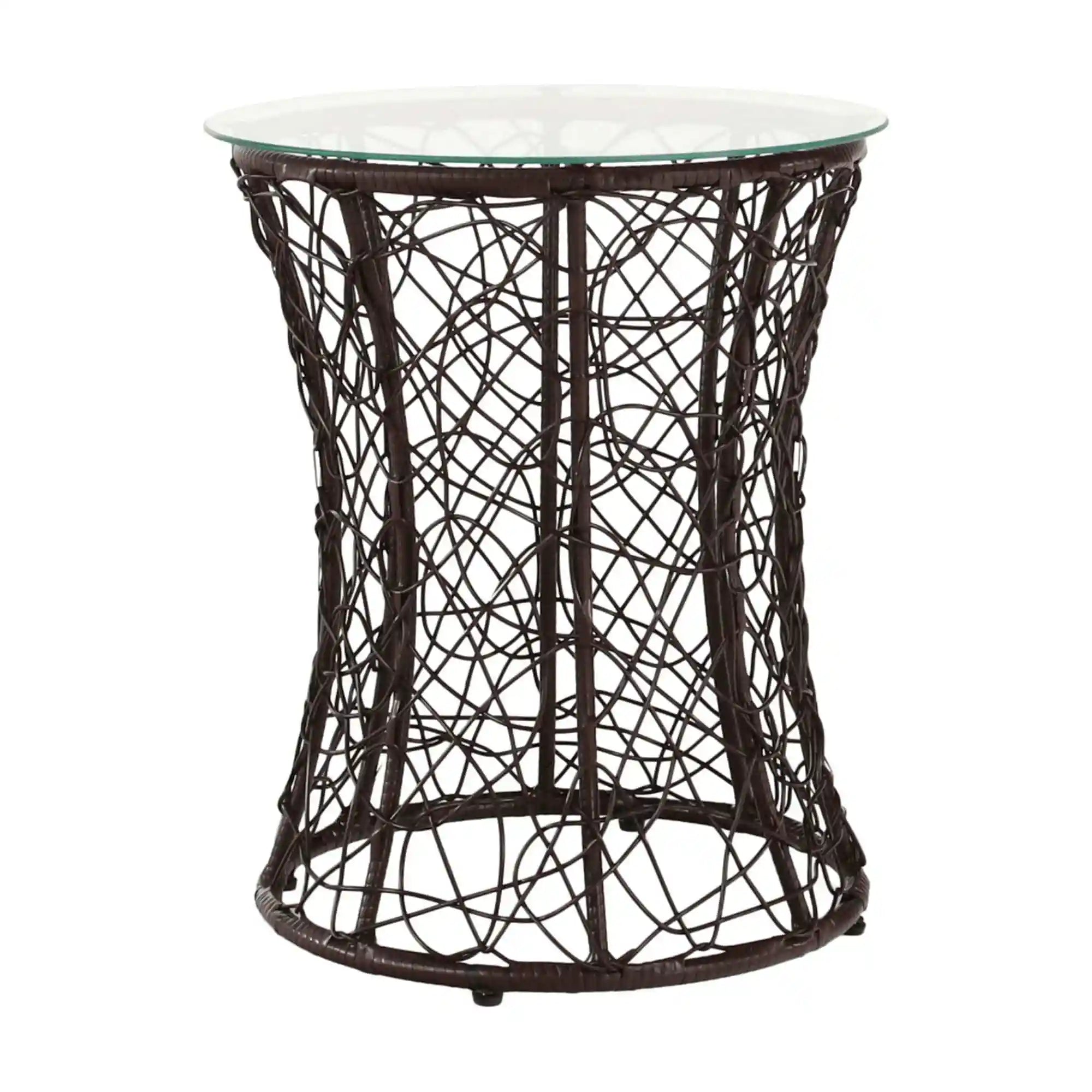 Masa gradina SALMAR NEW, transparent/negru, sticla securizata/rachita artificiala, 50x47 cm