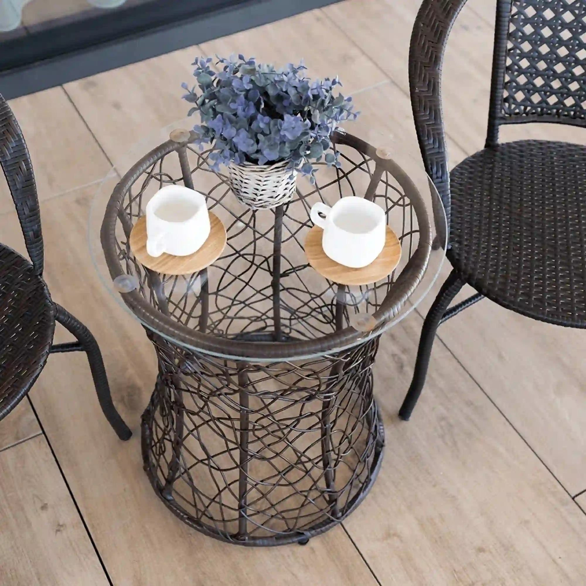 Masa gradina SALMAR NEW, transparent/negru, sticla securizata/rachita artificiala, 50x47 cm