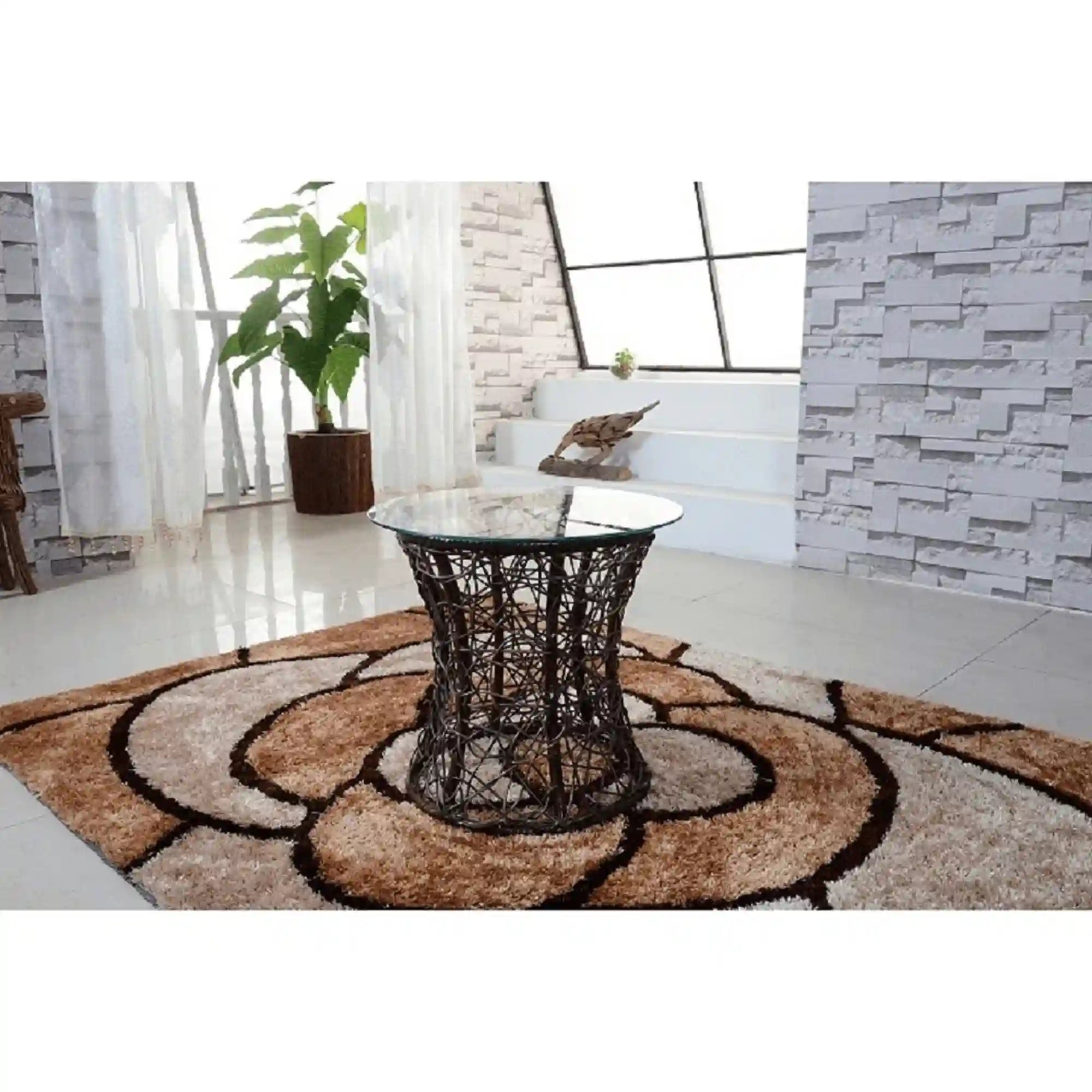 Masa gradina SALMAR NEW, transparent/negru, sticla securizata/rachita artificiala, 50x47 cm