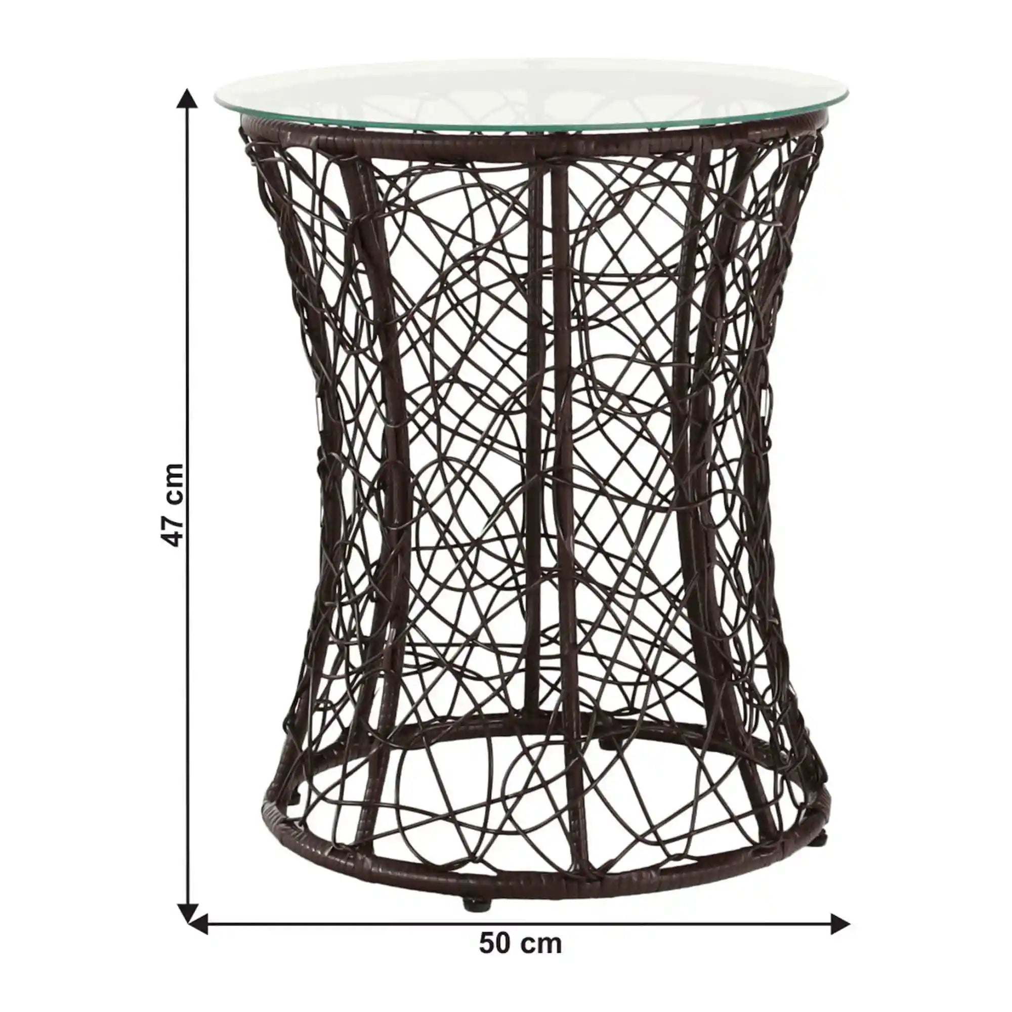 Masa gradina SALMAR NEW, transparent/negru, sticla securizata/rachita artificiala, 50x47 cm