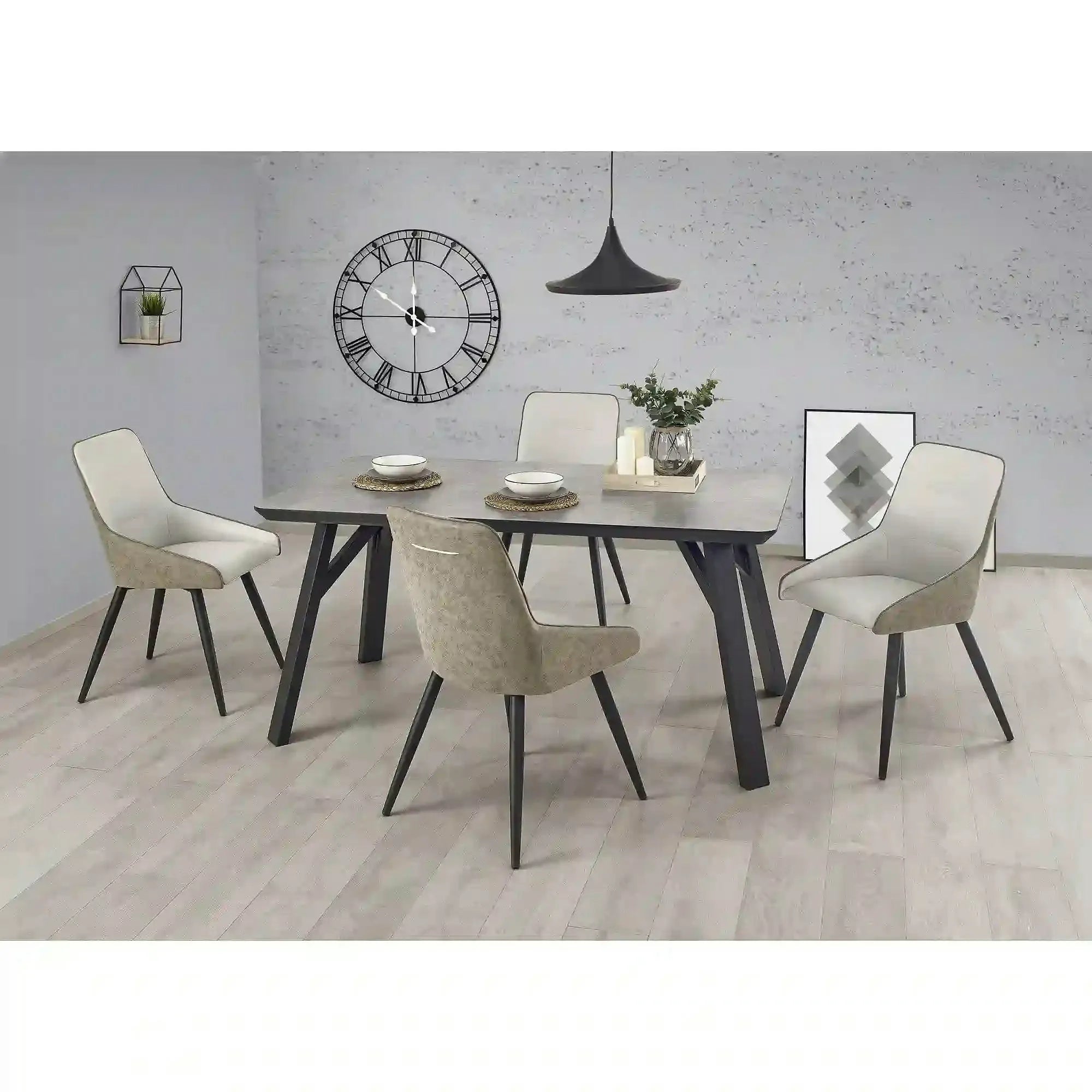 Masa HALIFAX, gri beton/negru, 160x90x76 cm