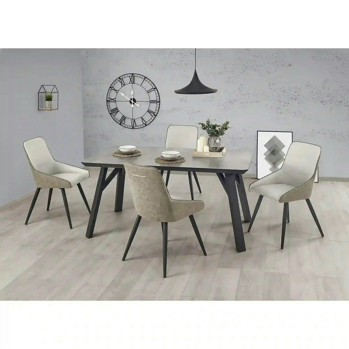 Masa HALIFAX, gri beton/negru, 160x90x76 cm