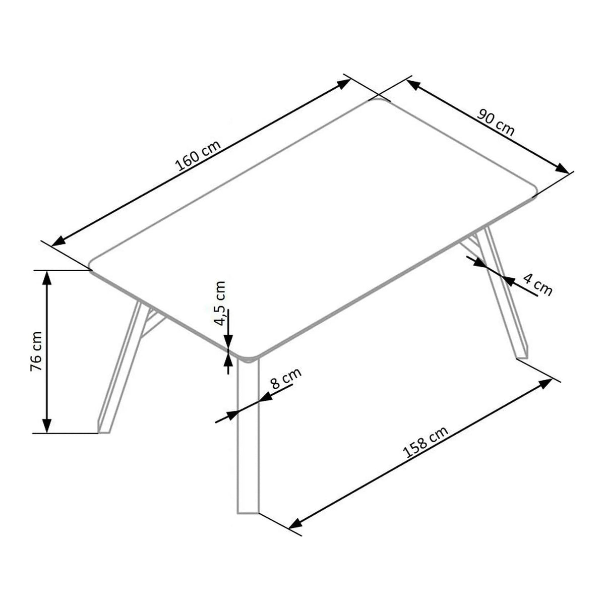 Masa HALIFAX, gri beton/negru, 160x90x76 cm