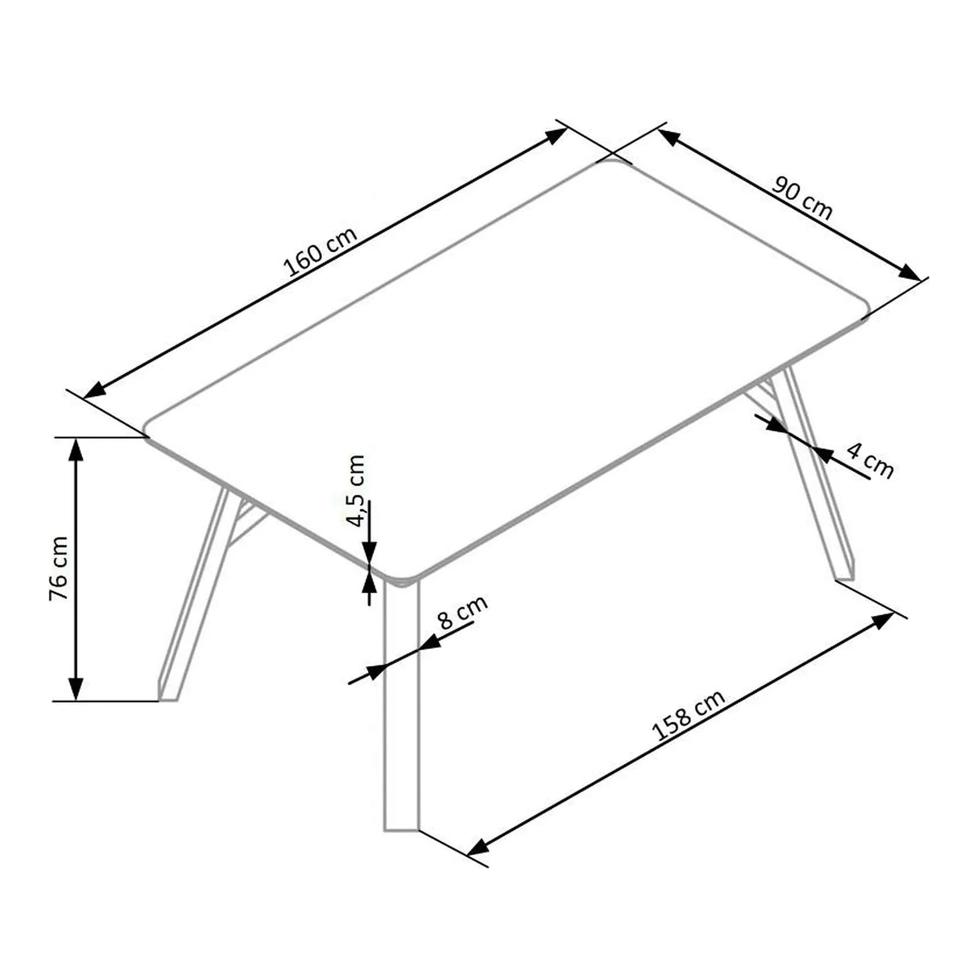 Masa HALIFAX, gri beton/negru, 160x90x76 cm