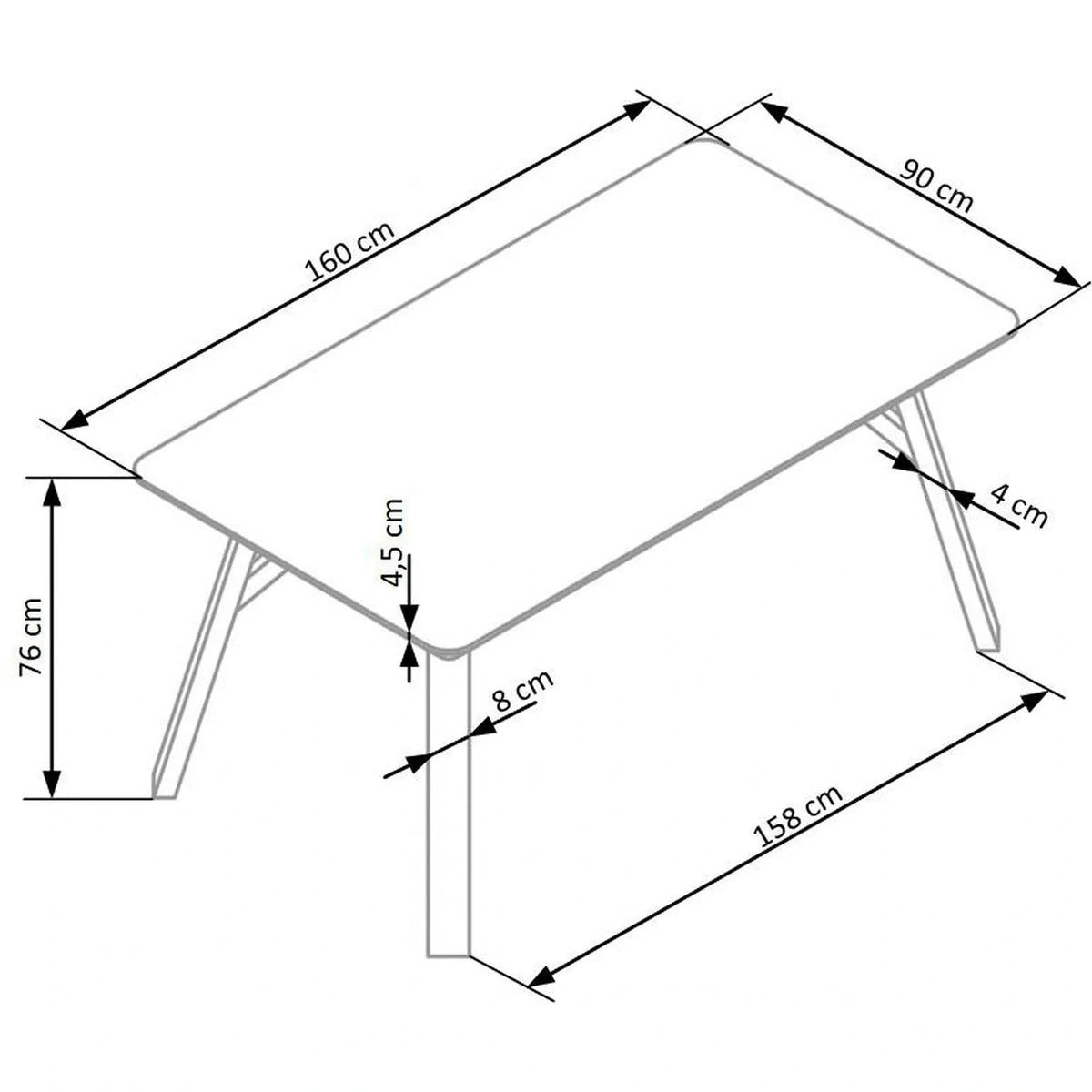Masa HALIFAX, gri beton/negru, 160x90x76 cm