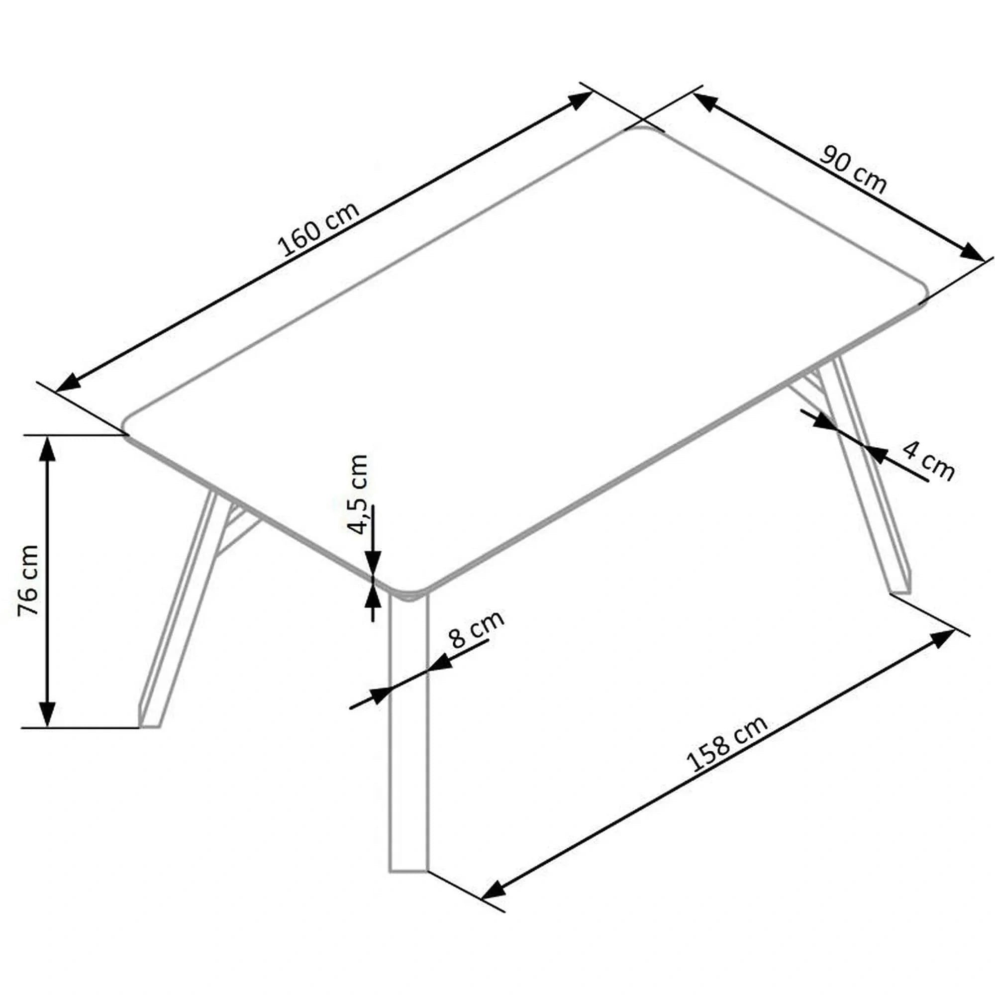 Masa HALIFAX, gri beton/negru, 160x90x76 cm