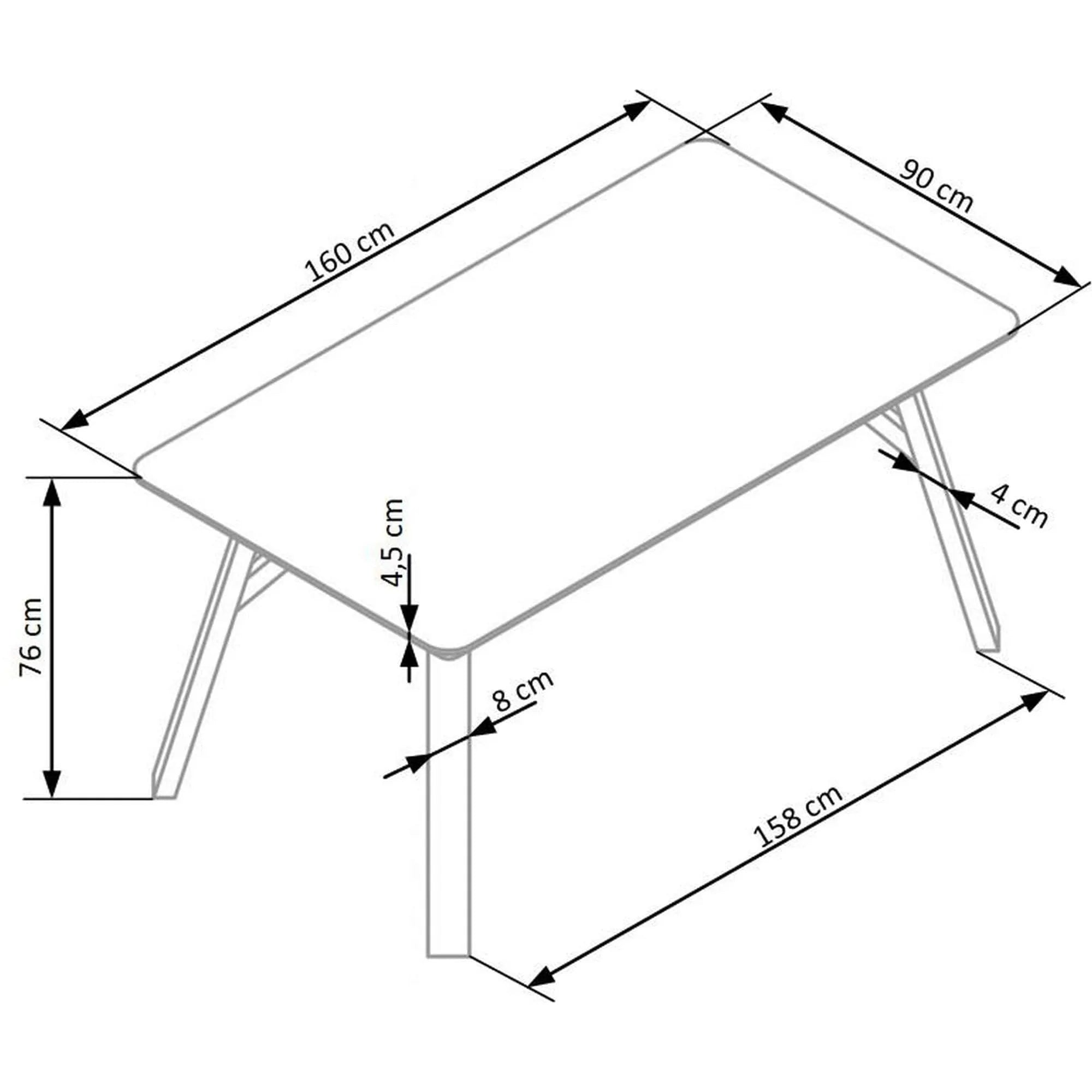 Masa HALIFAX, gri beton/negru, 160x90x76 cm