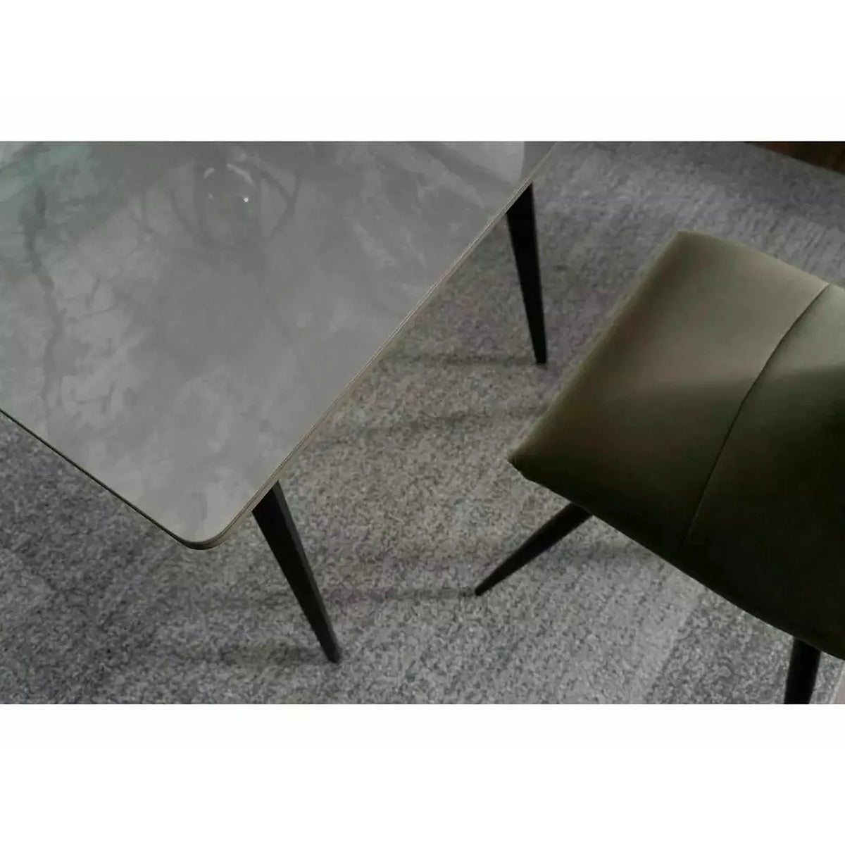 Masa IVY, alb cu efect de marmura/negru, ceramica/metal, 140x80x75 cm