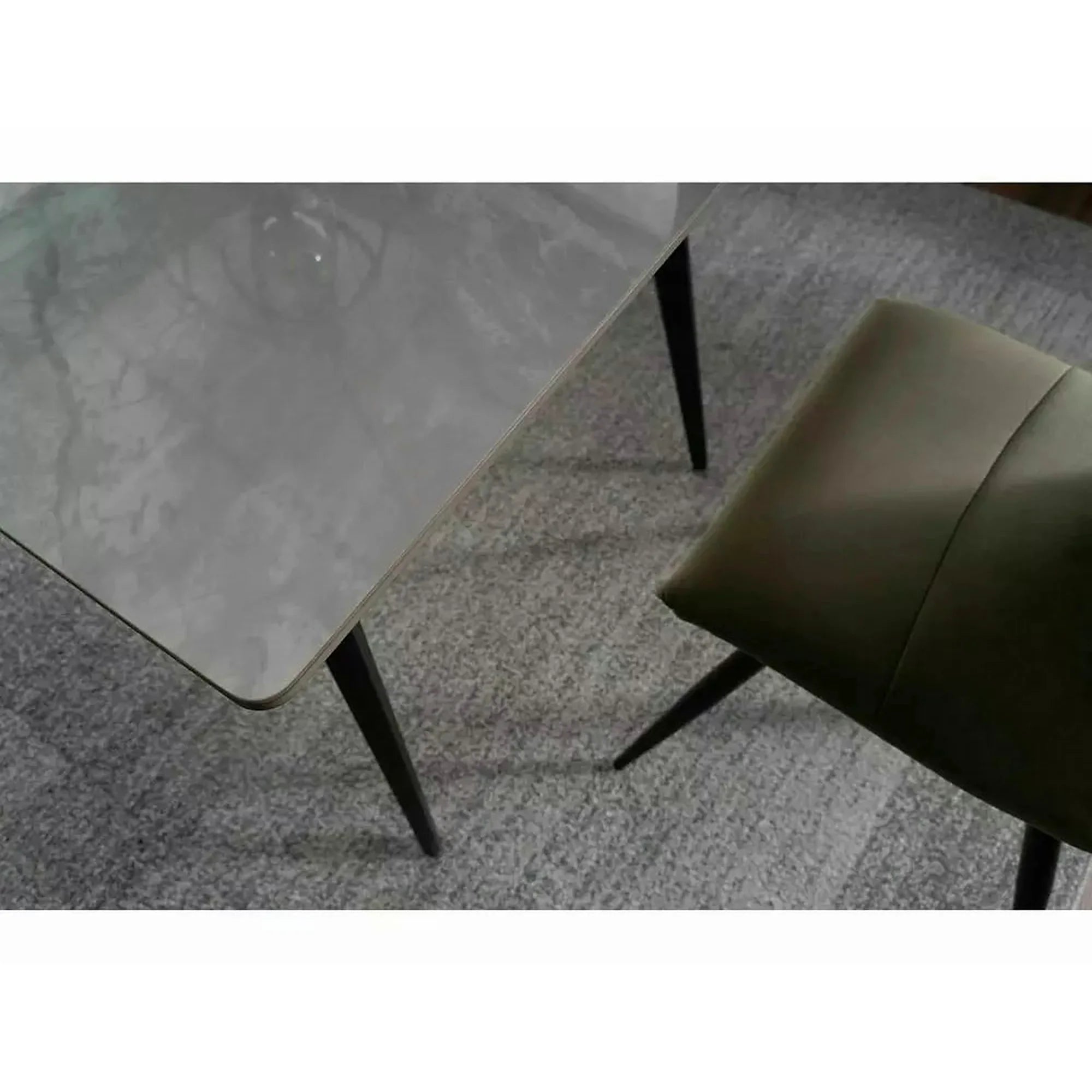 Masa IVY, alb cu efect de marmura/negru, ceramica/metal, 140x80x75 cm