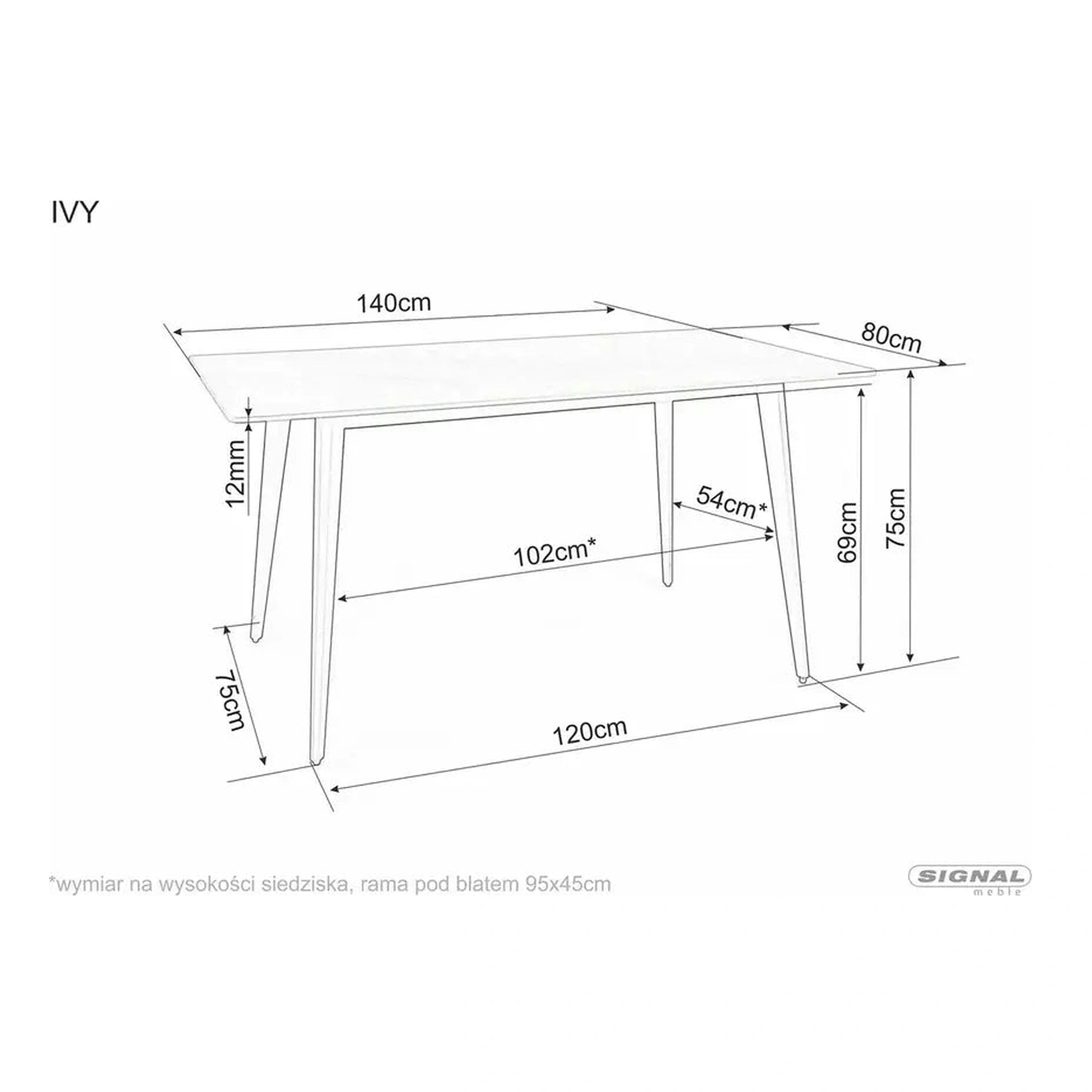 Masa IVY, alb cu efect de marmura/negru, ceramica/metal, 140x80x75 cm