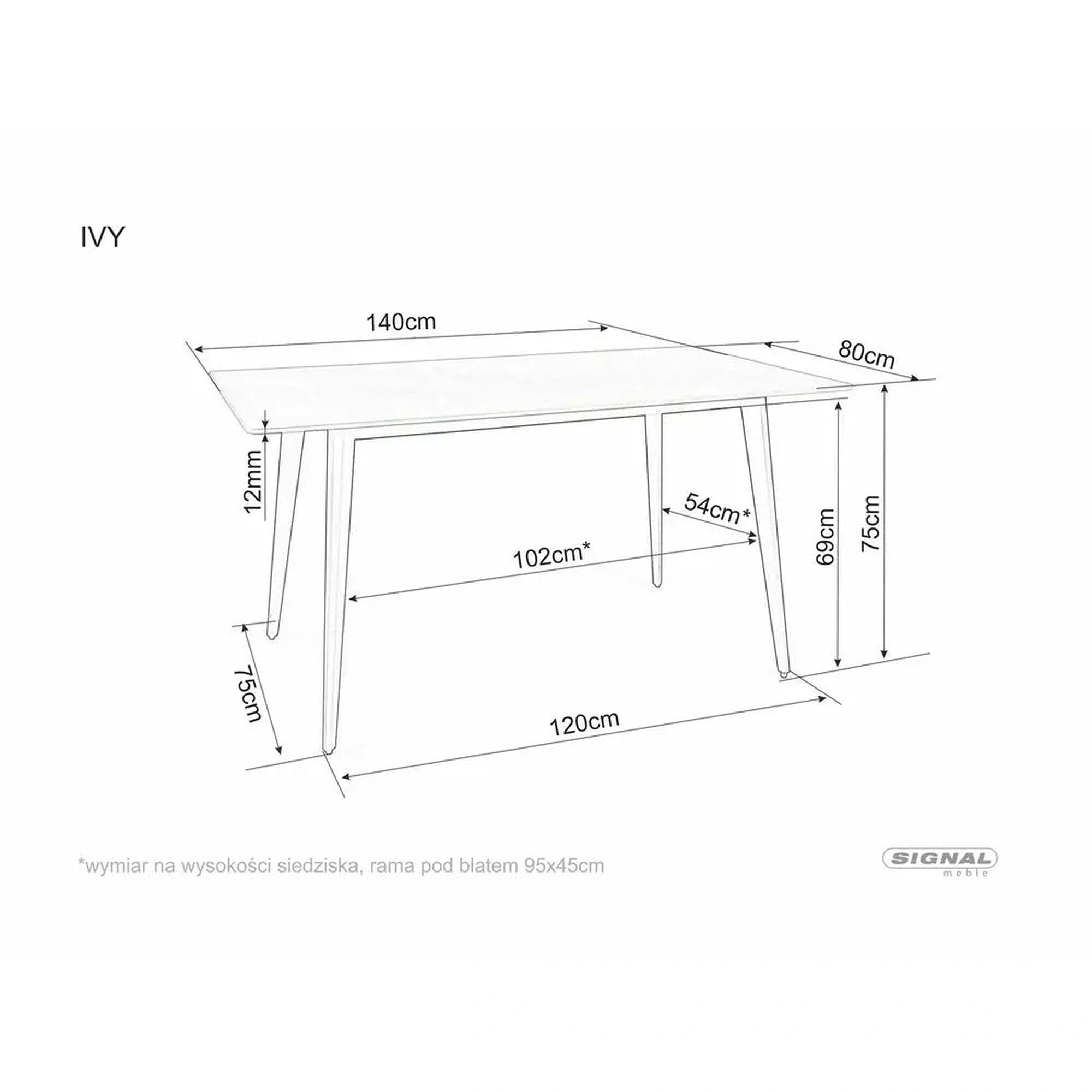Masa IVY, alb cu efect de marmura/negru, ceramica/metal, 140x80x75 cm