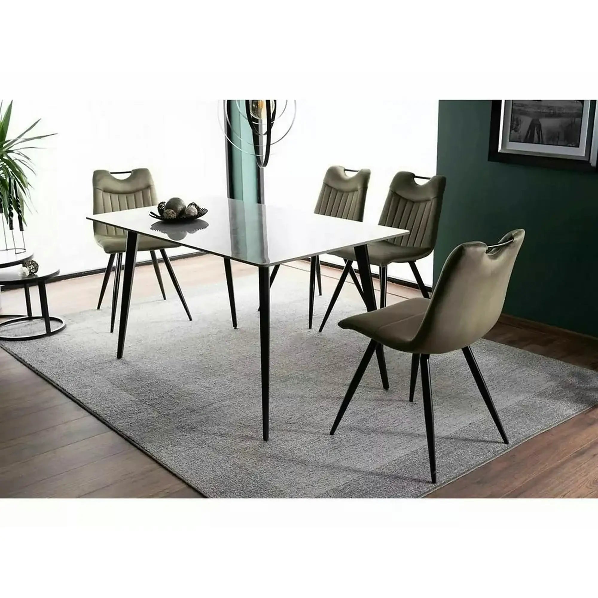 Masa IVY, alb cu efect de marmura/negru, ceramica/metal, 140x80x75 cm